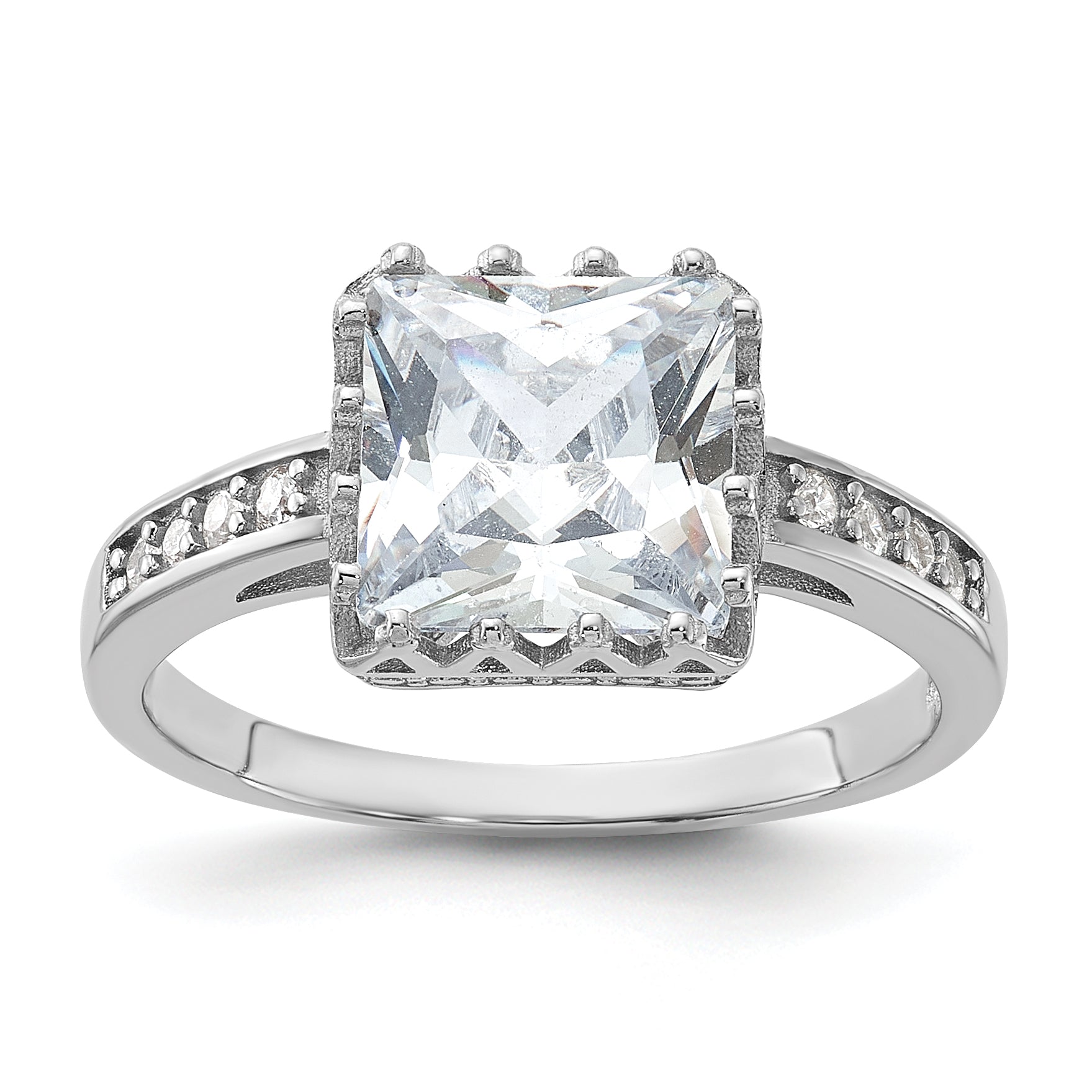 Sterling Silver Rhodium-plated Polished CZ Ring Main image