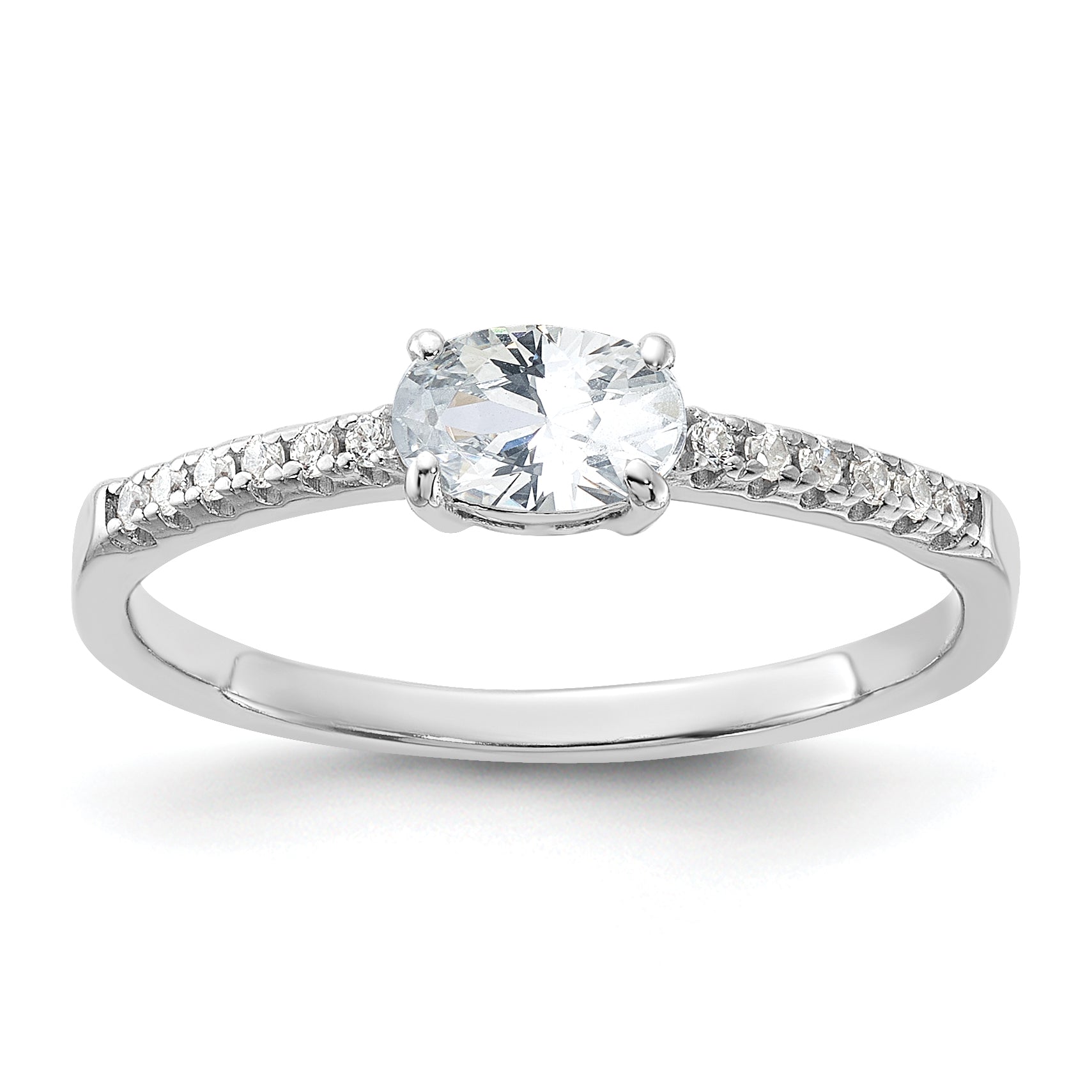 Sterling Silver Rhodium-plated Oval CZ Ring Main image