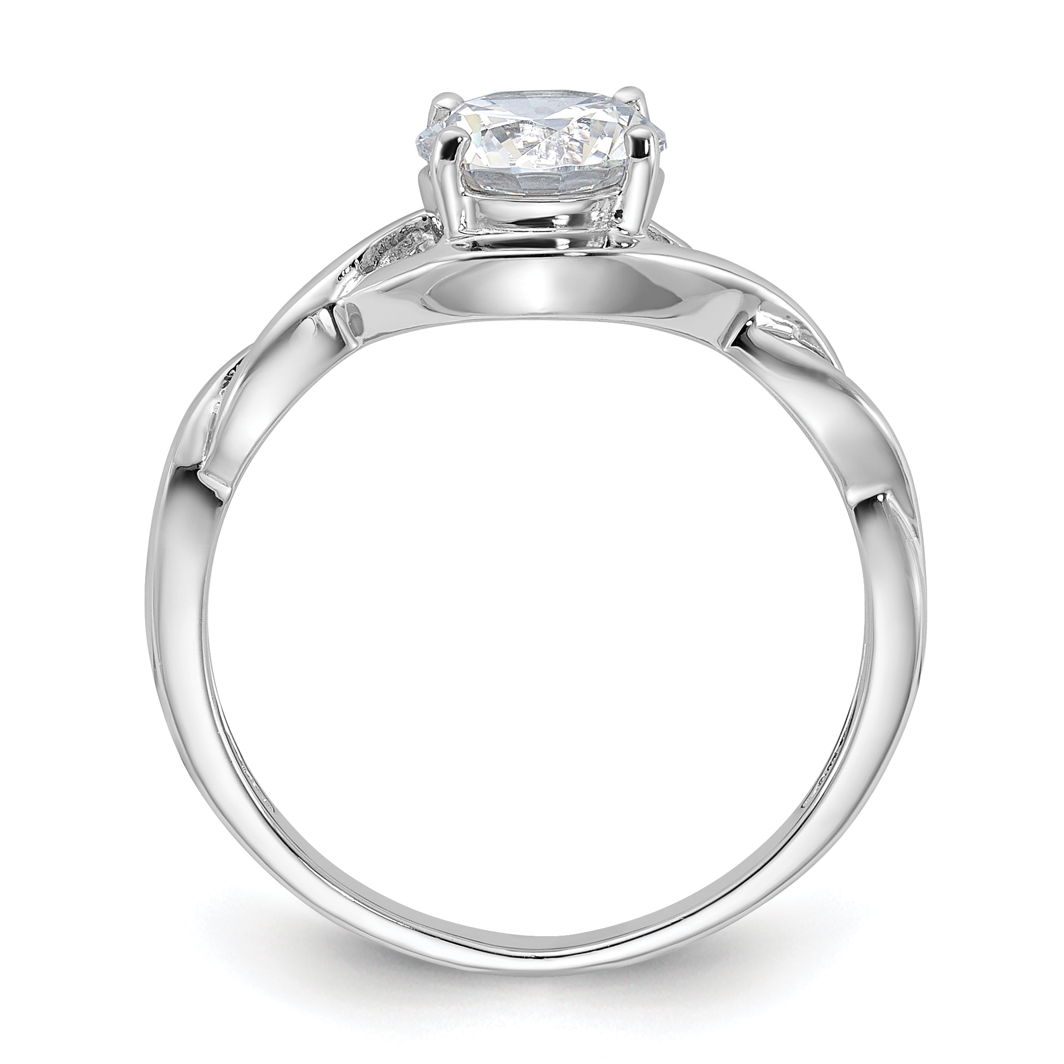 Sterling Silver Rhodium-plated 6.5mm CZ Twisted Ring