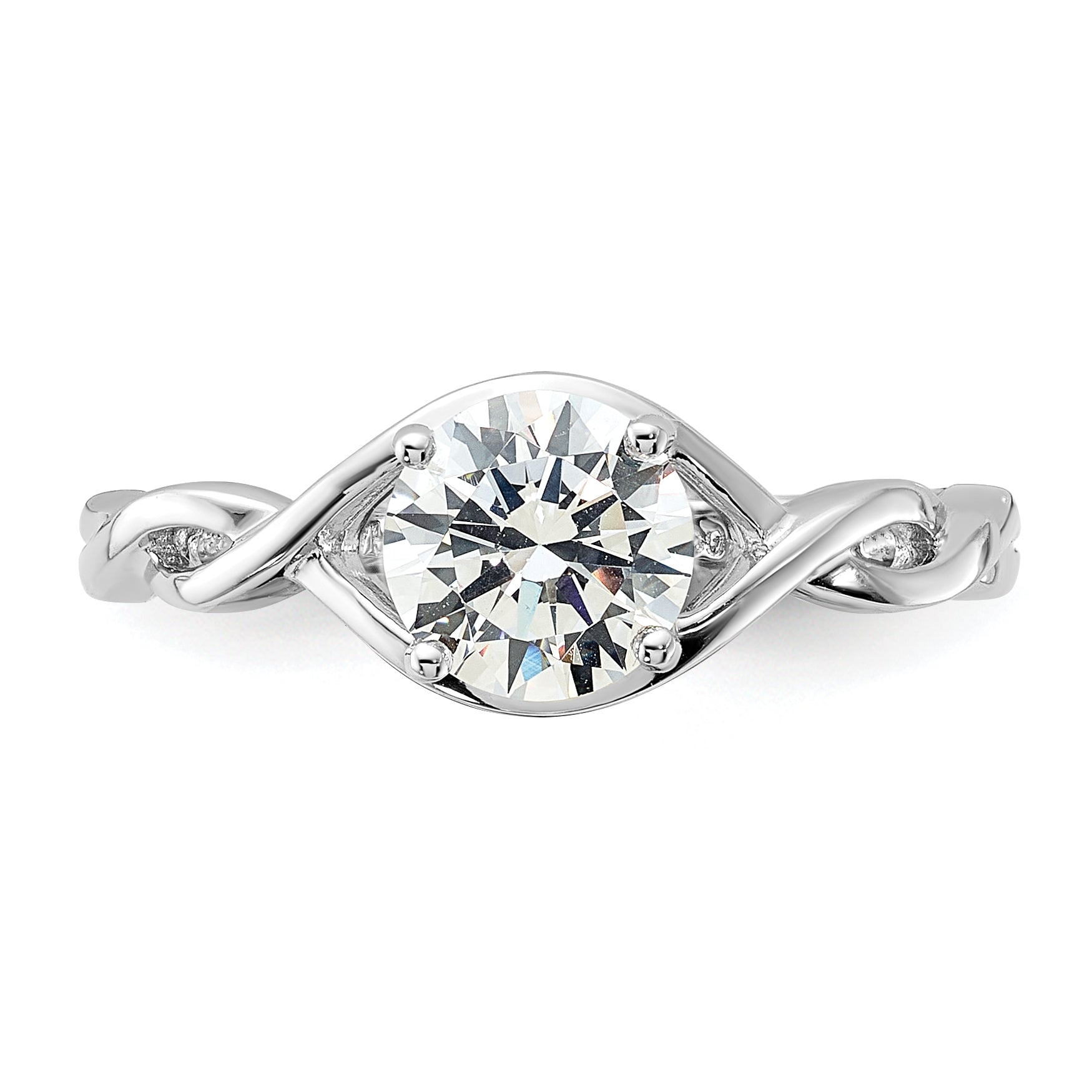 Sterling Silver Rhodium-plated 6.5mm CZ Twisted Ring