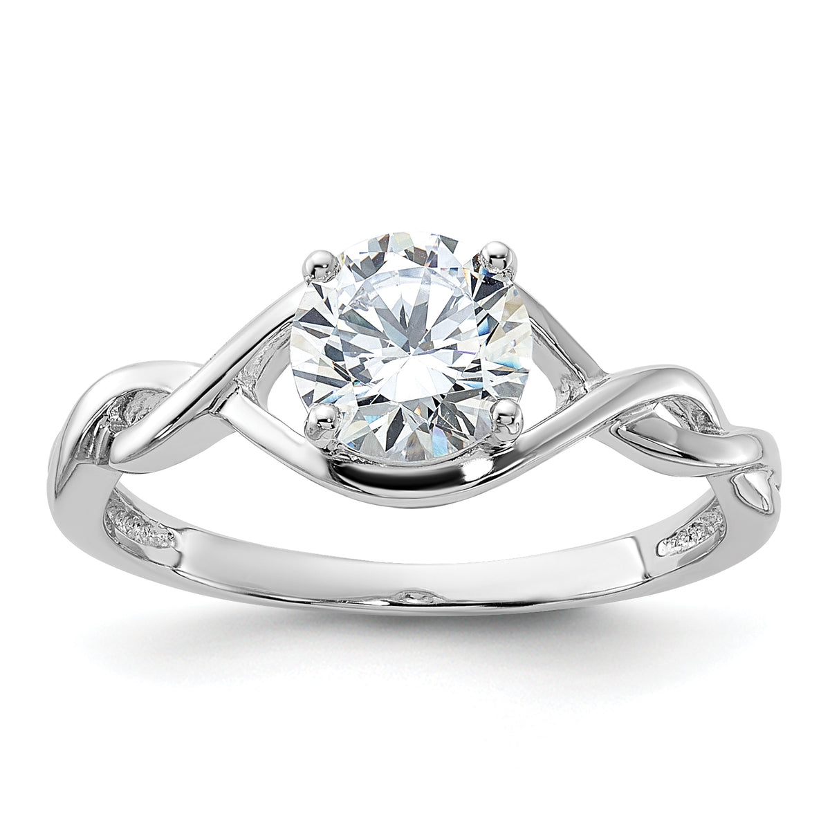 Sterling Silver Rhodium-plated 6.5mm CZ Twisted Ring