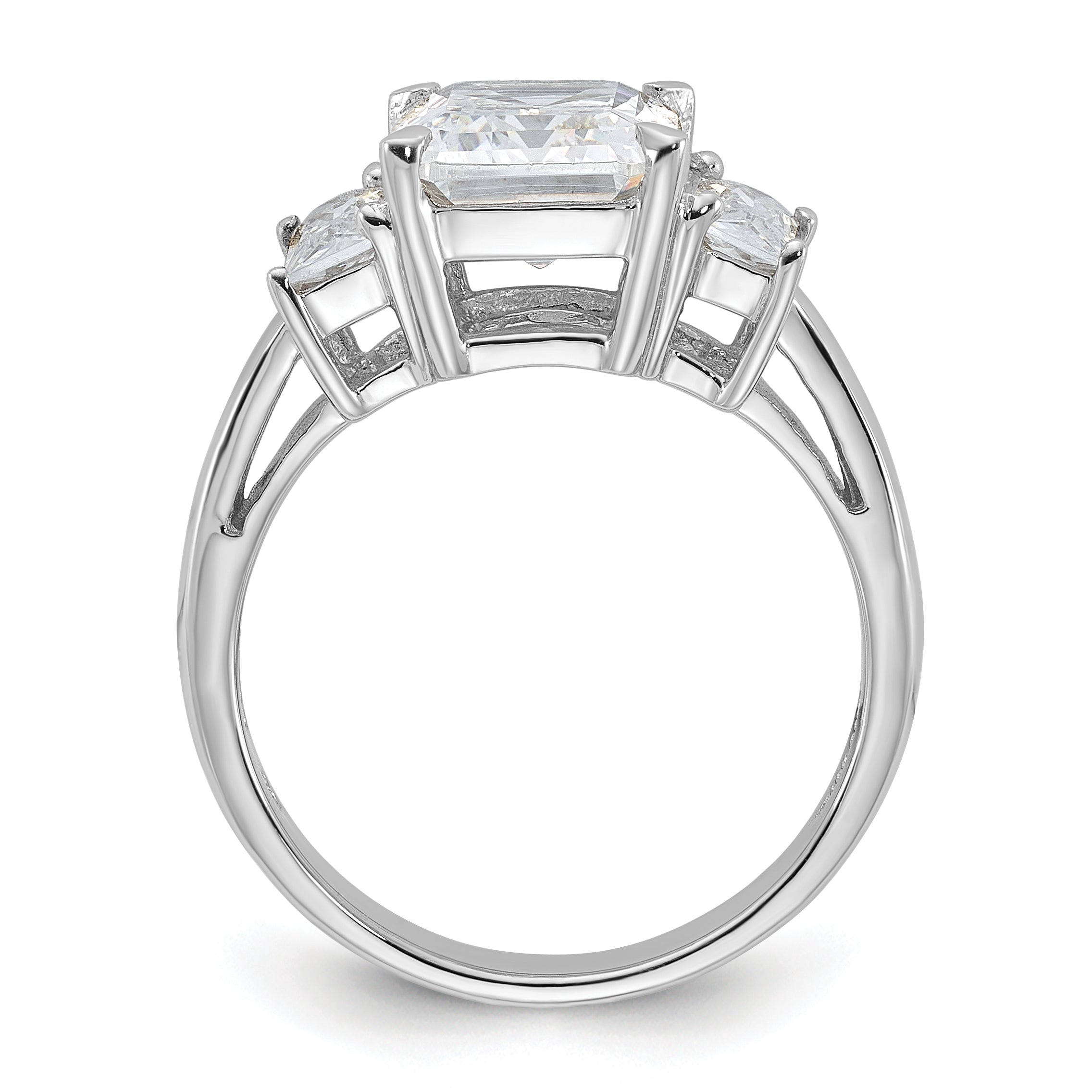 Sterling Silver Rhodium-plated Emerald-cut CZ 3-stone Ring Secondary image