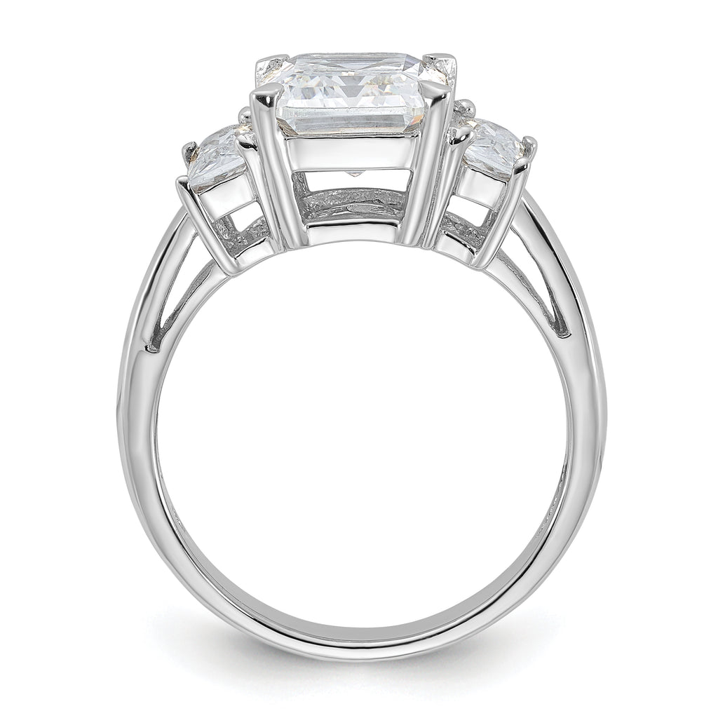 Sterling Silver Rhodium-plated Emerald-cut CZ 3-stone Ring