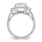 Sterling Silver Rhodium-plated Emerald-cut CZ 3-stone Ring