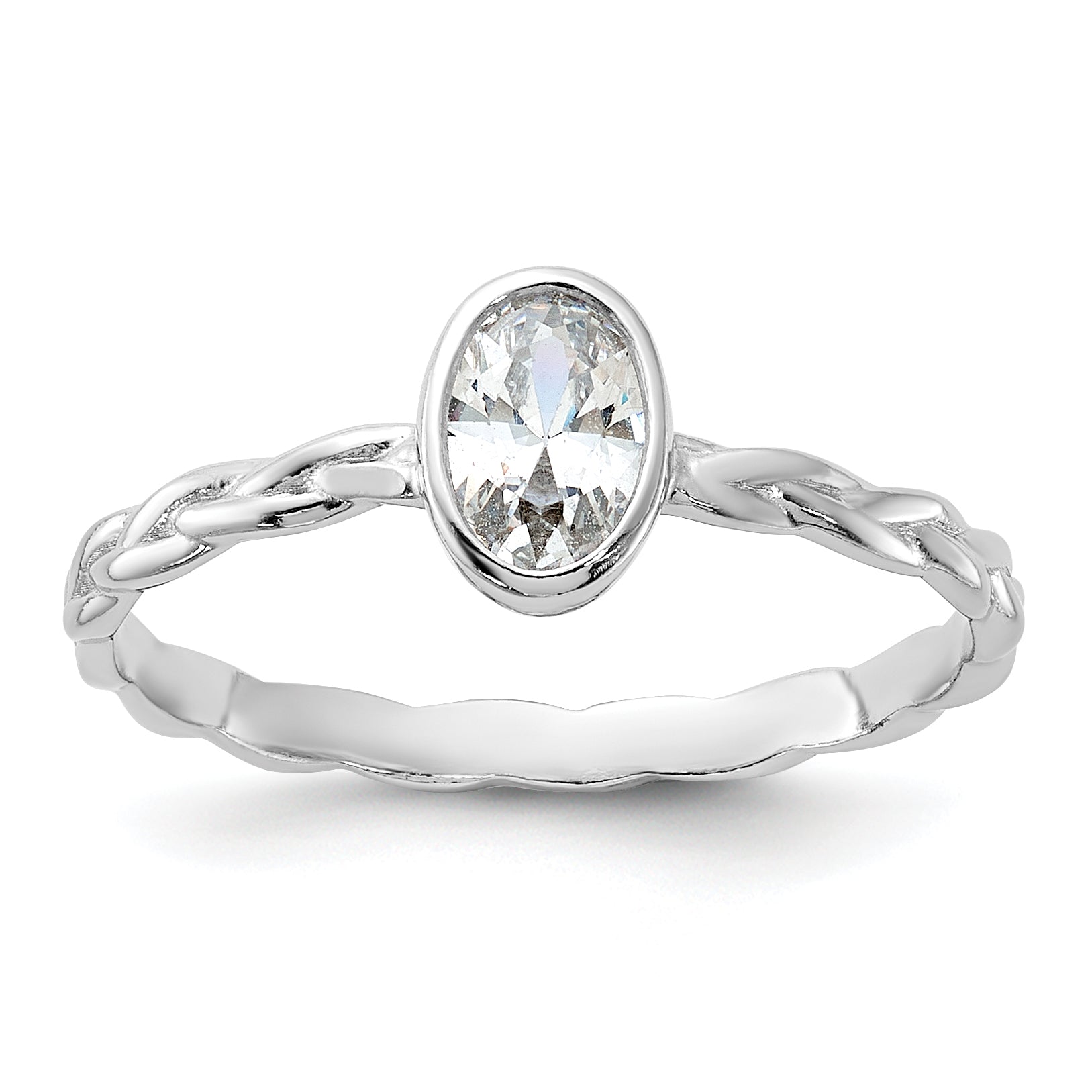 Sterling Silver Rhodium Plated CZ Braided Ring Main image