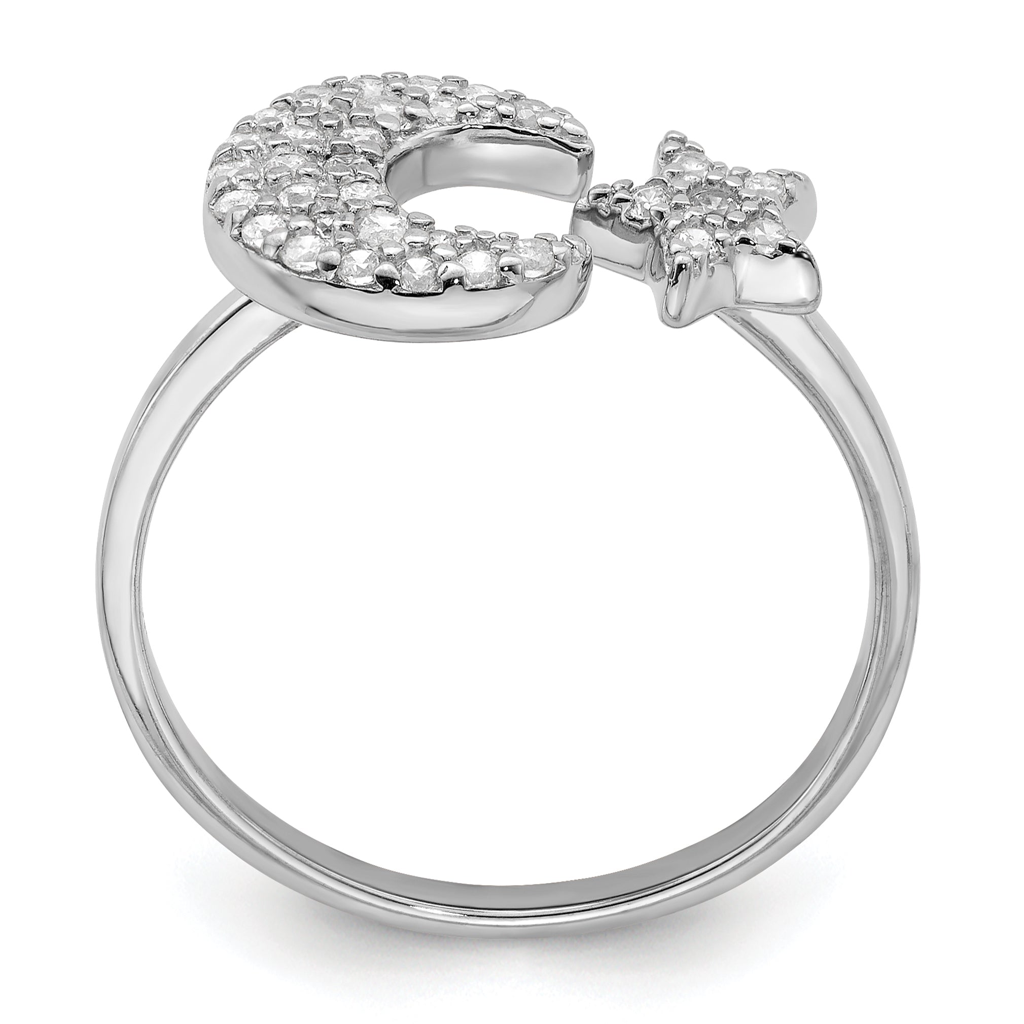 Sterling Silver Rhodium Plated CZ Star & Moon Ring Secondary image