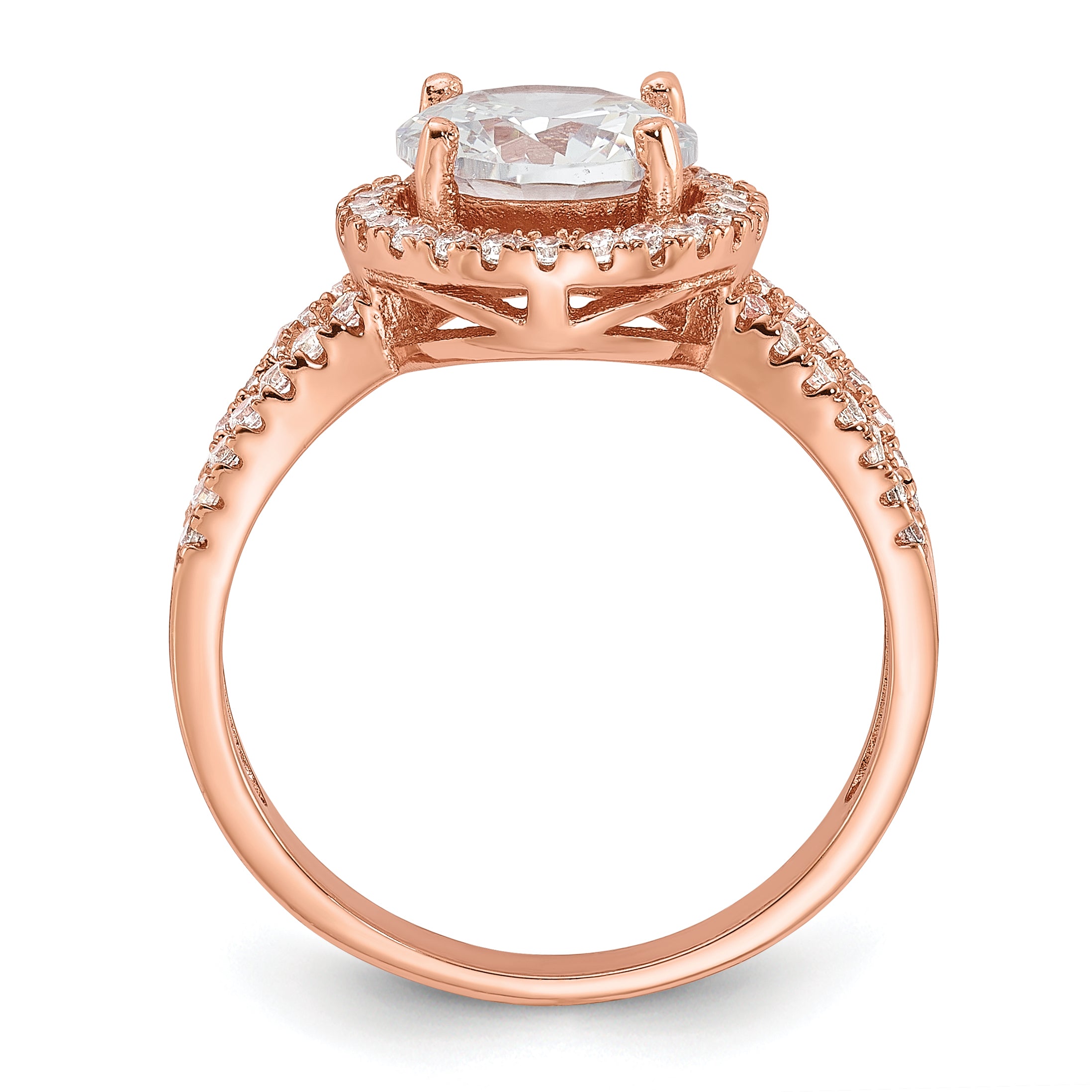 Sterling Silver Rose-tone 8mm Center CZ Halo Ring Secondary image