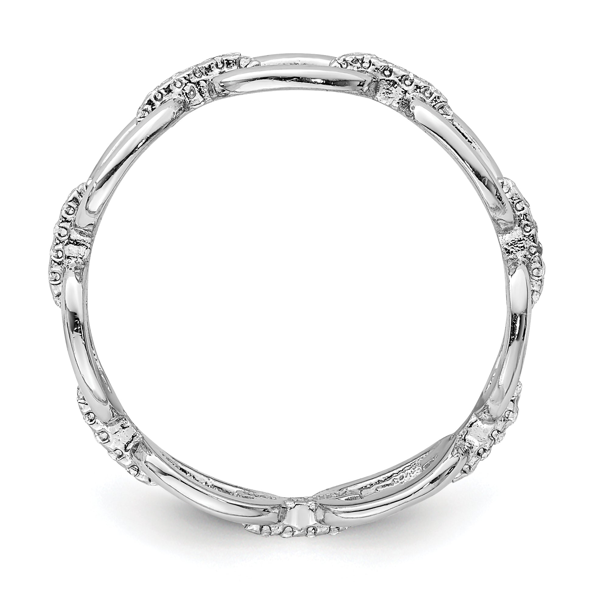 Sterling Silver Rhodium-plated CZ Bars & Oval Links Band Secondary image