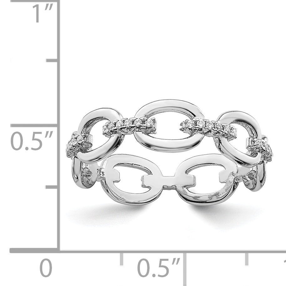 Sterling Silver Rhodium-plated CZ Bars & Oval Links Band