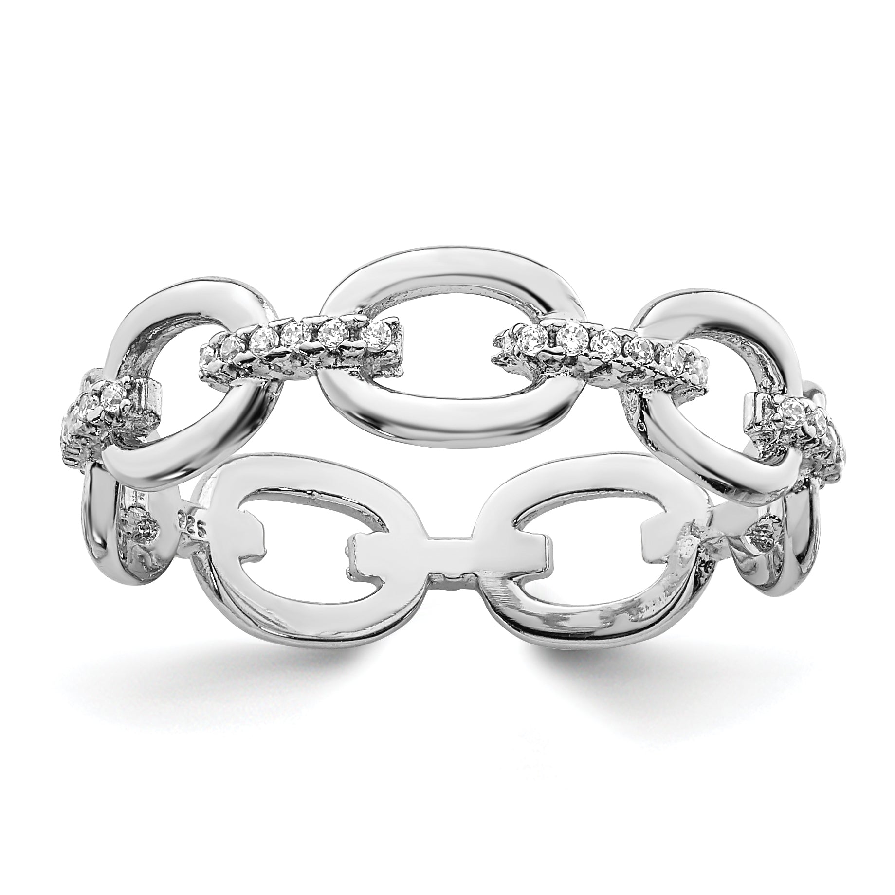 Sterling Silver Rhodium-plated CZ Bars & Oval Links Band Main image