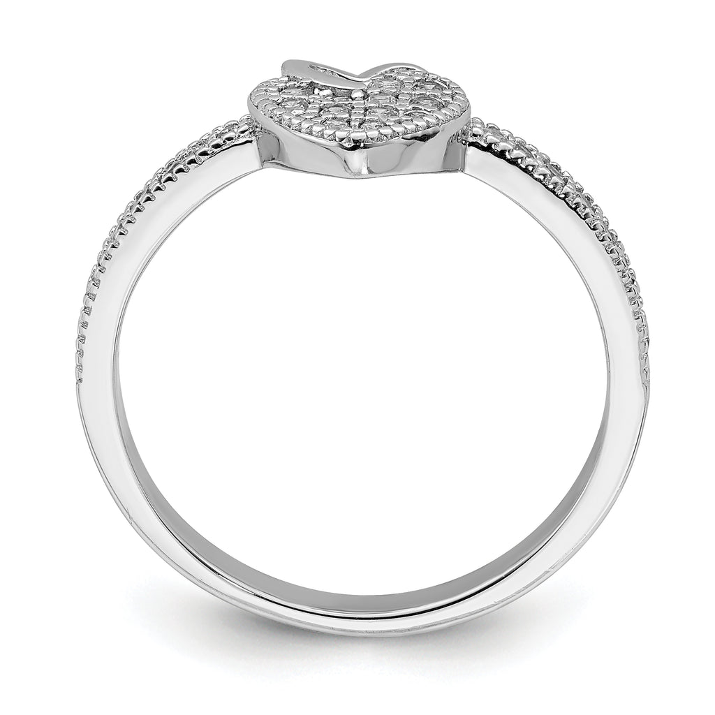 Sterling Silver Hearts Rhodium-Plated plated Cubic Zirconi Ring