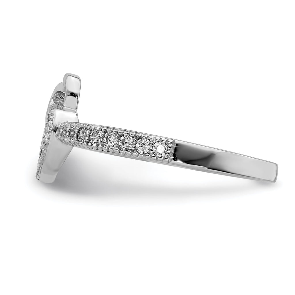 Sterling Silver Hearts Rhodium-Plated plated Cubic Zirconi Ring