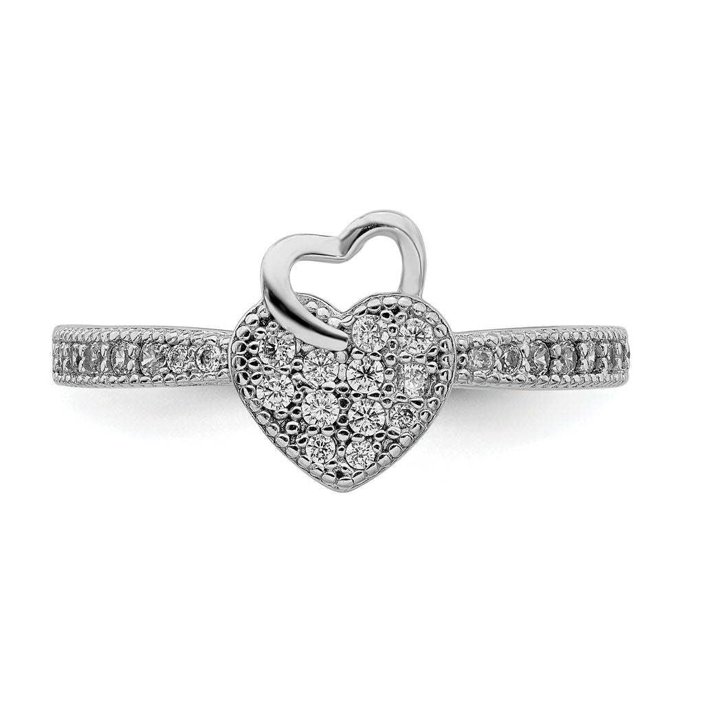 Sterling Silver Hearts Rhodium-Plated plated Cubic Zirconi Ring