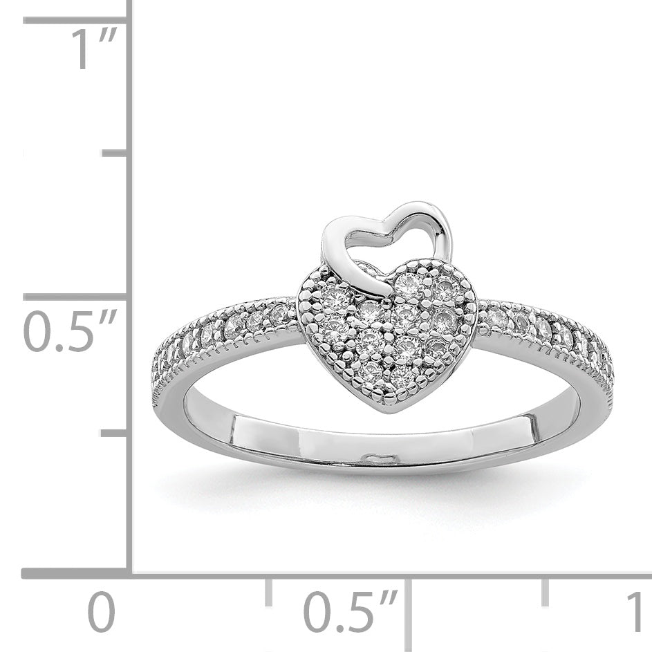 Sterling Silver Hearts Rhodium-Plated plated Cubic Zirconi Ring