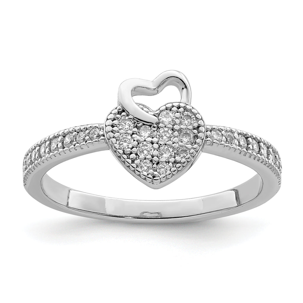 Sterling Silver Hearts Rhodium-Plated plated Cubic Zirconi Ring
