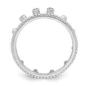 Sterling Silver Rhodium-Plated Cubic Zirconi Crown Ring, Size 6–8 - Sophia Jewelers