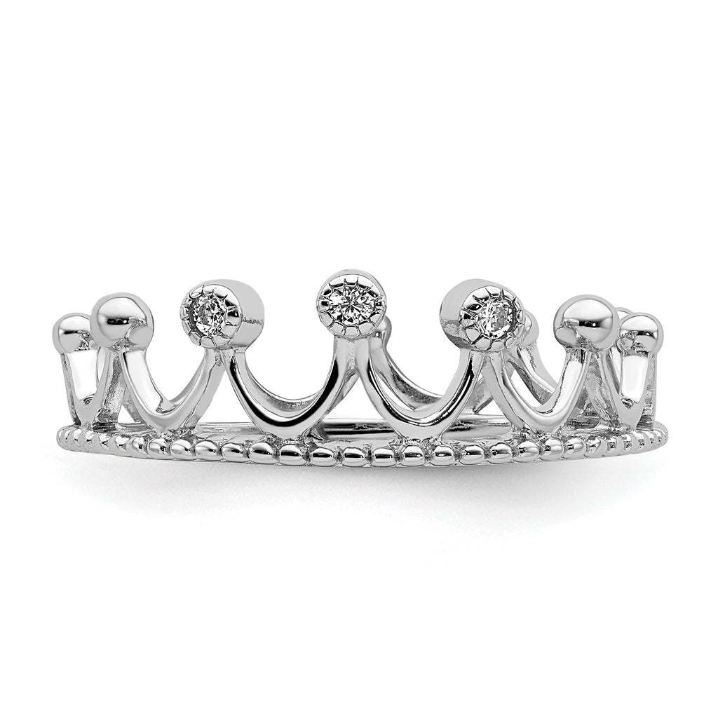 Sterling Silver Rhodium-Plated Cubic Zirconi Crown Ring