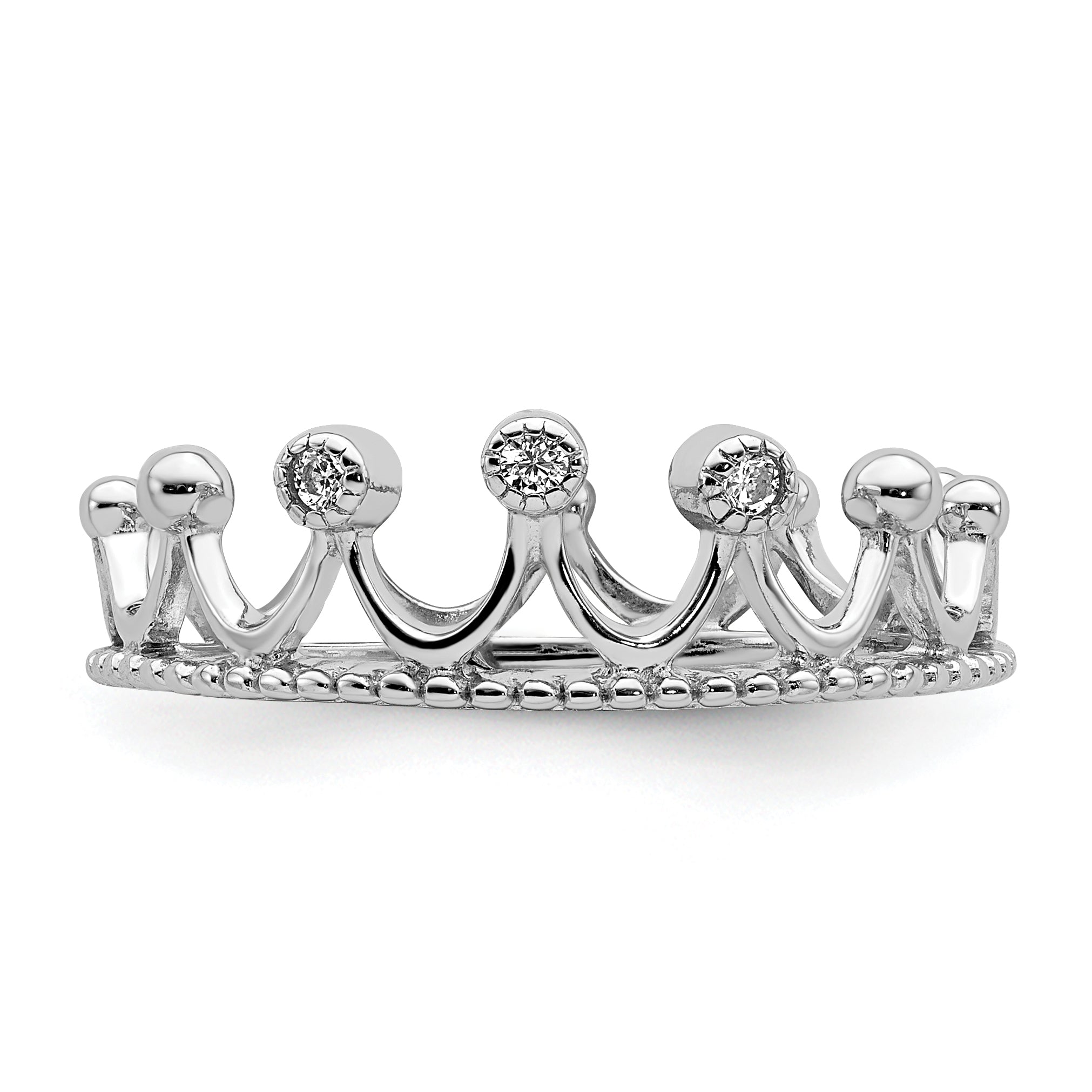 Sterling Silver Rhodium-Plated Cubic Zirconi Crown Ring