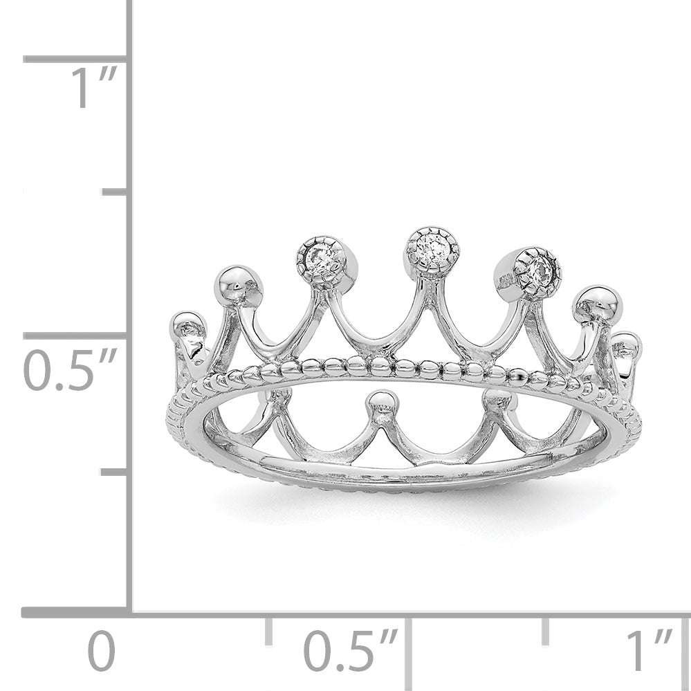 Sterling Silver Rhodium-Plated Cubic Zirconi Crown Ring