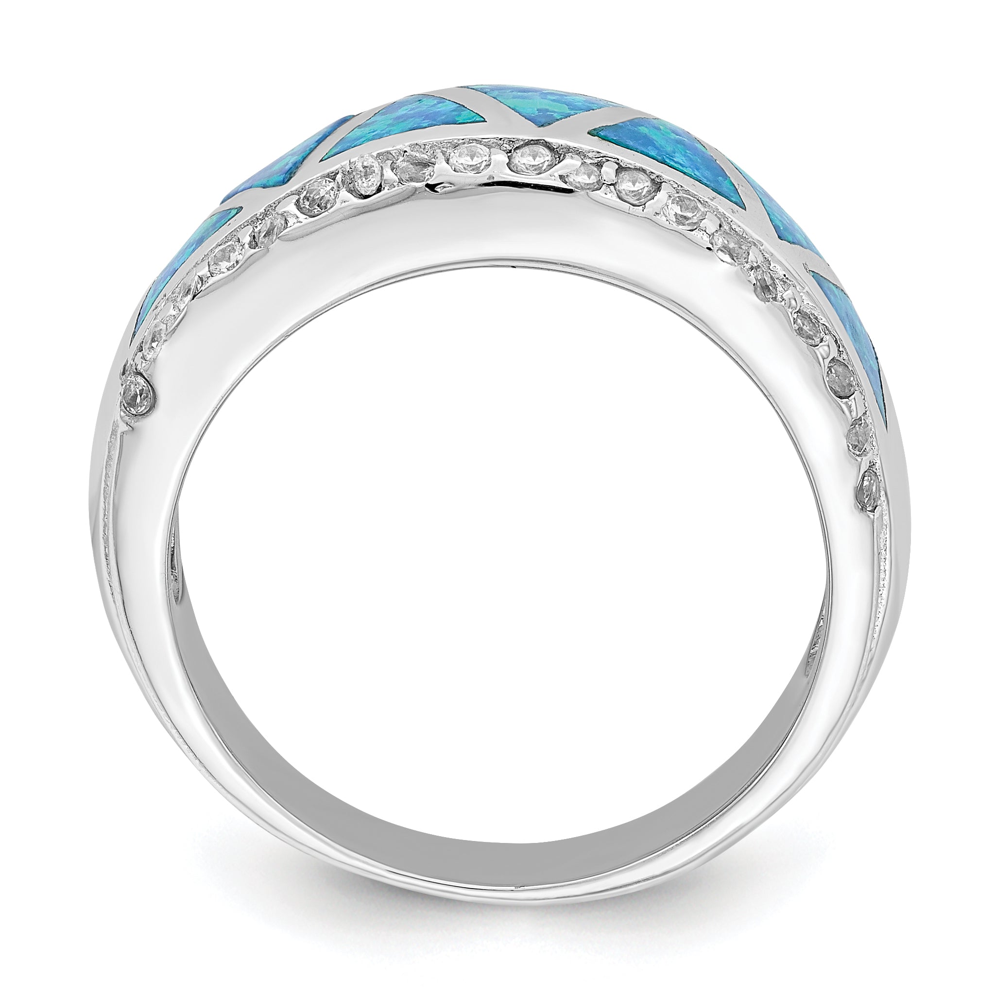 Sterling Silver Rhodium-plated Triangle Lab Created Blue Opal & CZ Ring Secondary image