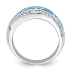 Sterling Silver Rhodium-plated Triangle Lab Created Blue Opal & CZ Ring