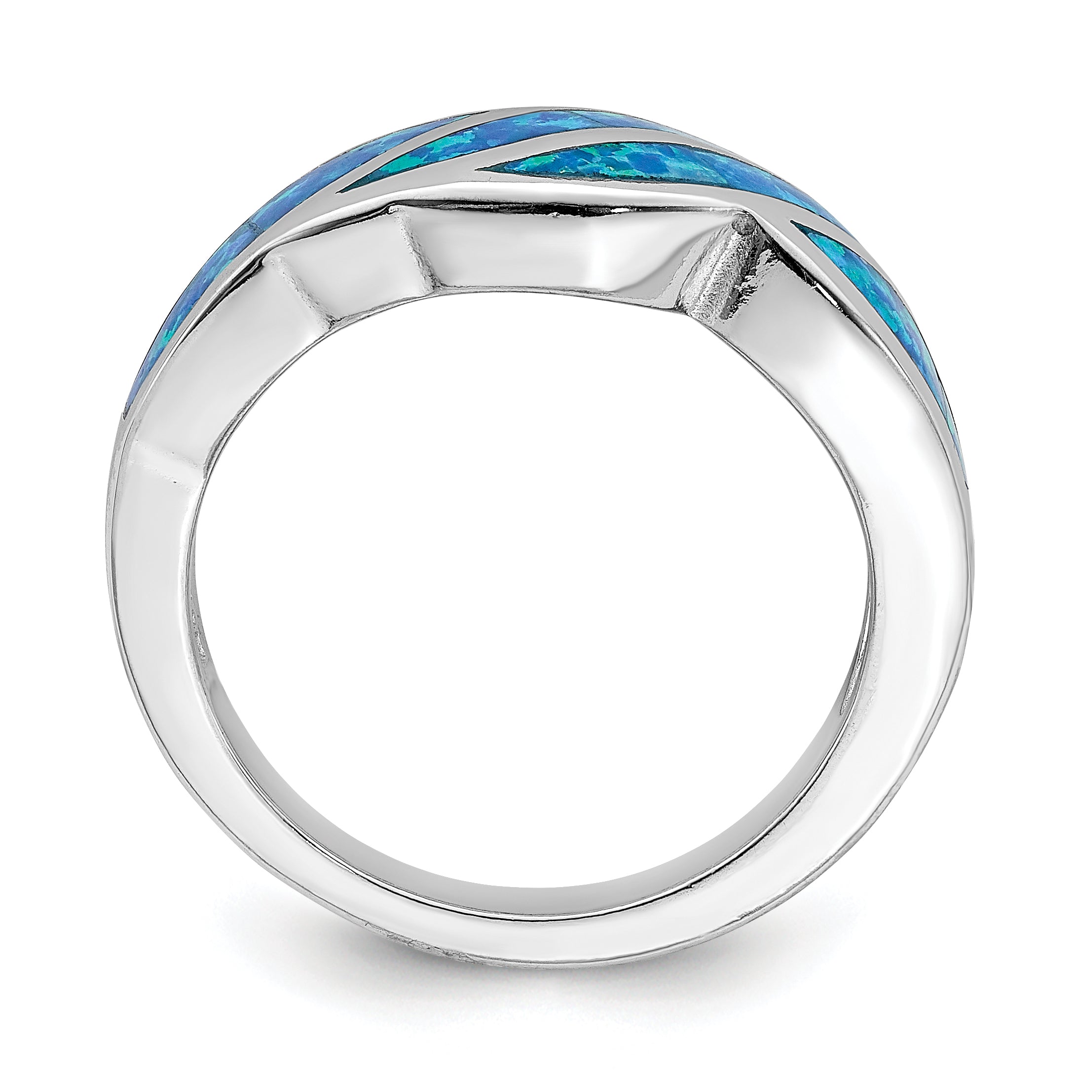 Sterling Silver Rhodium-plated Created Blue Opal Inlay Ring Secondary image