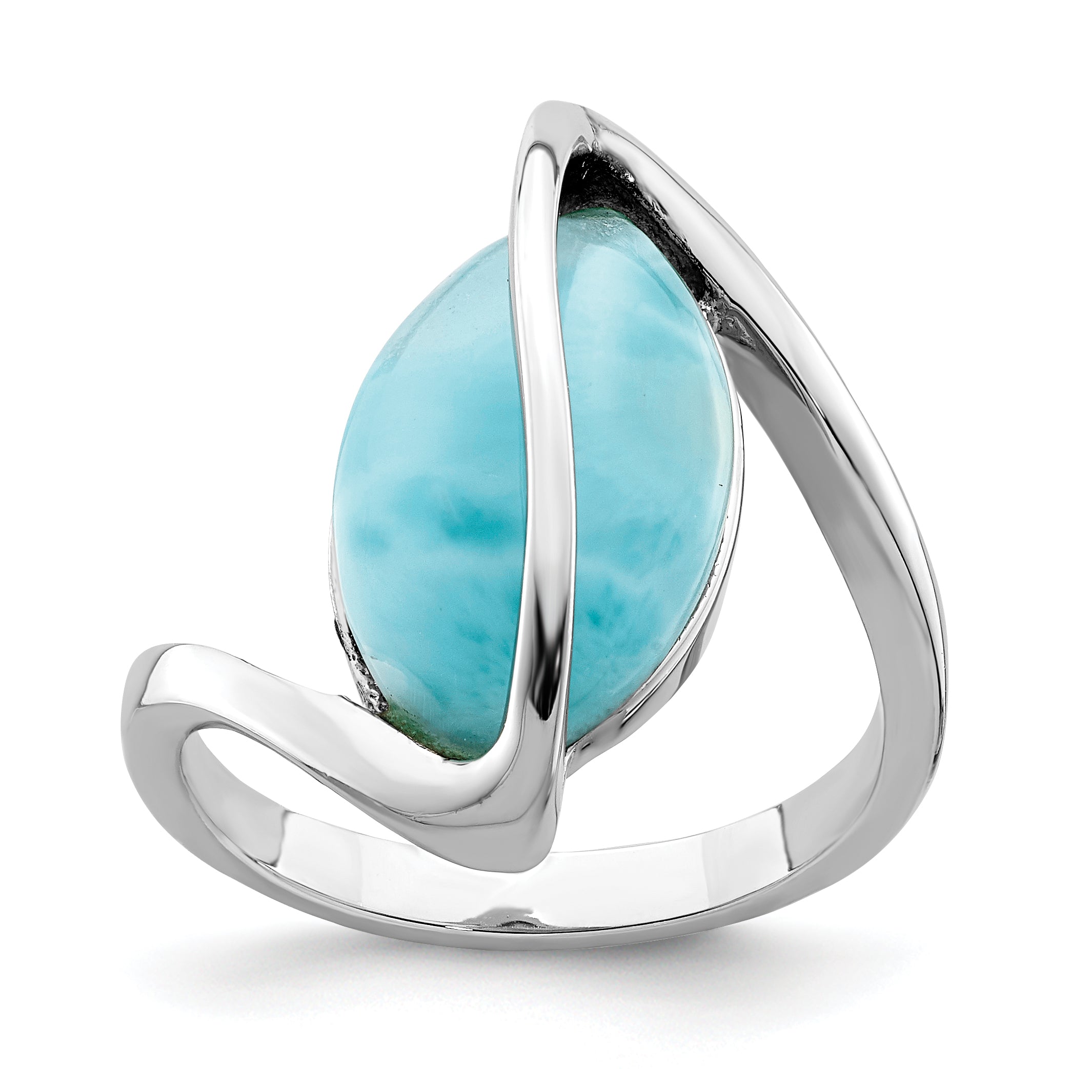 Sterling Silver Rhodium-plated Larimar Twisted Ring Main image