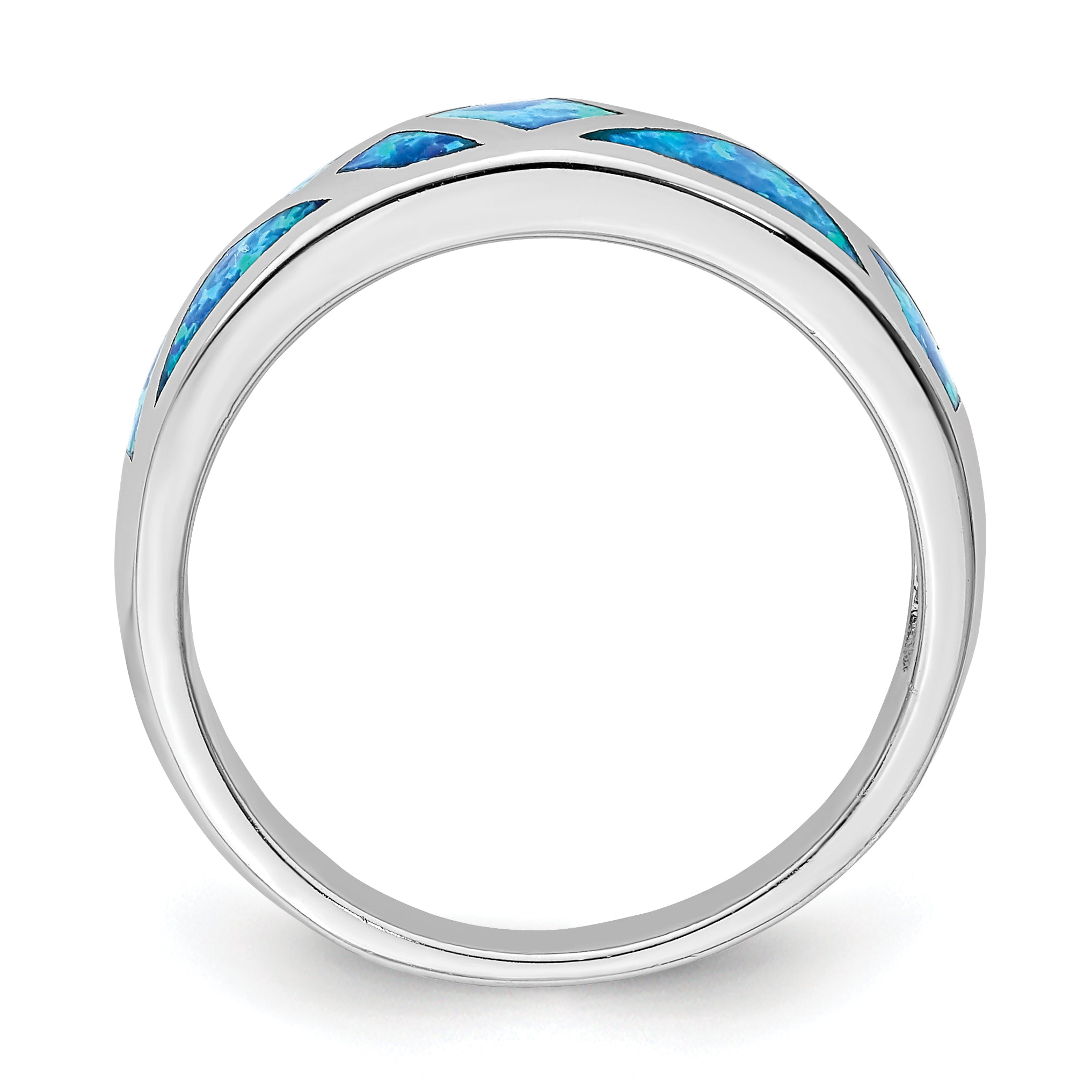 Sterling Silver Rhodium-plated Geometric Lab Created Blue Opal Ring Secondary image