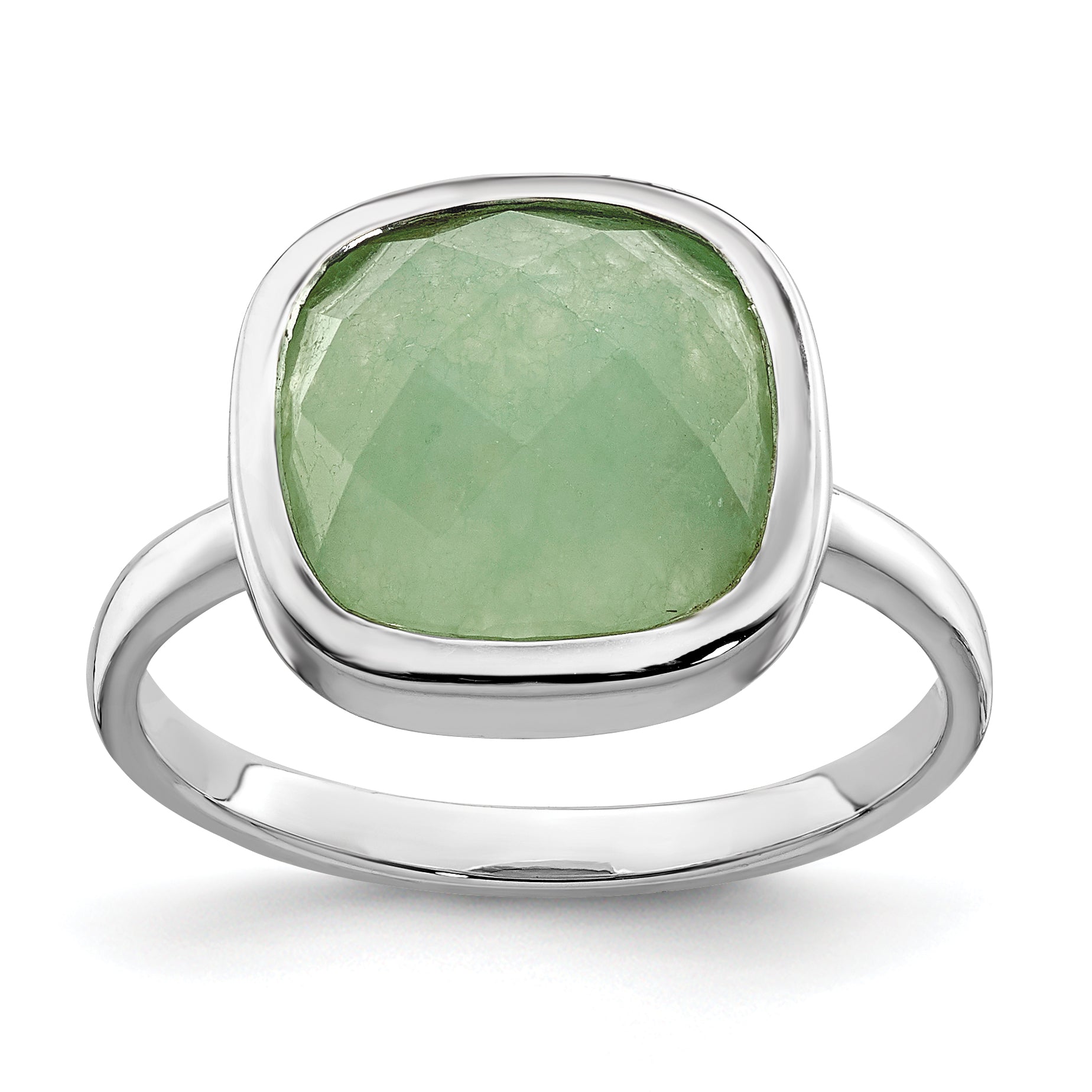 Sterling Silver Rhodium Plated Green CZ Ring Main image