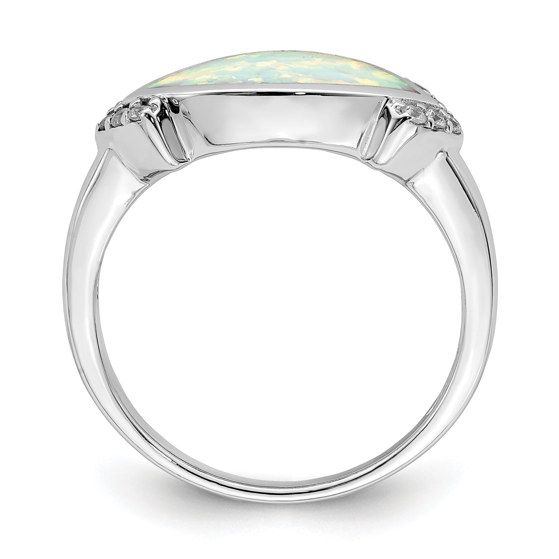 Sterling Silver Rhodium-Plated Marquise Lab created Opal & Cubic Zirconi Ring Secondary image