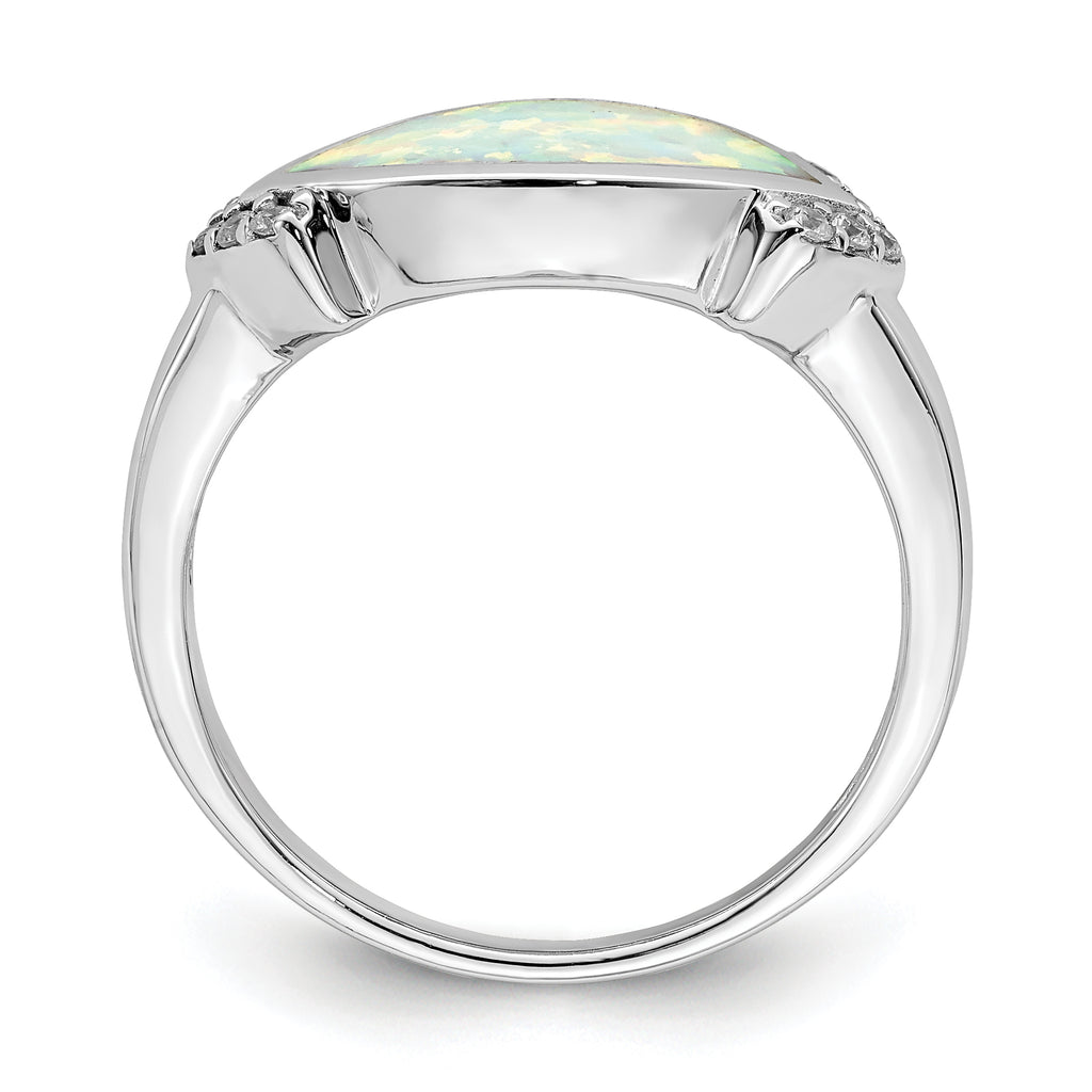 Sterling Silver Rhodium-Plated Marquise Lab created Opal & Cubic Zirconi Ring