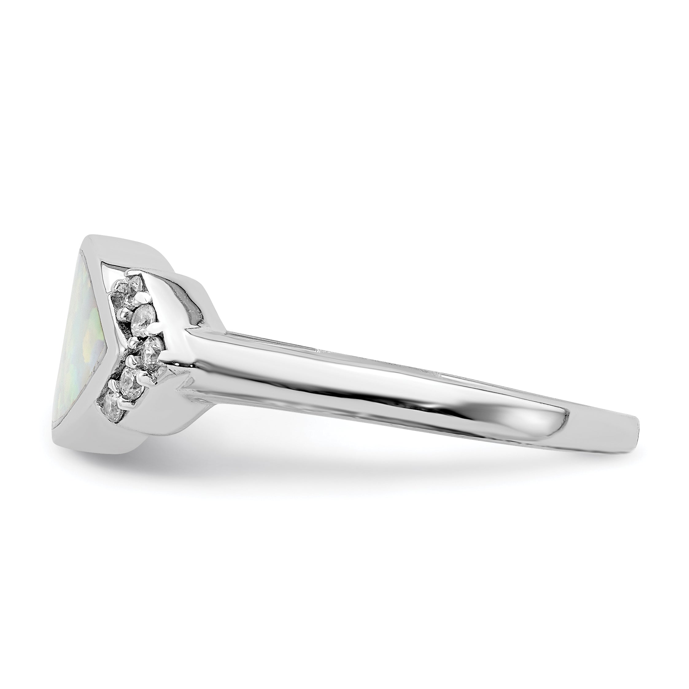 Sterling Silver Rhodium-Plated Marquise Lab created Opal & Cubic Zirconi Ring