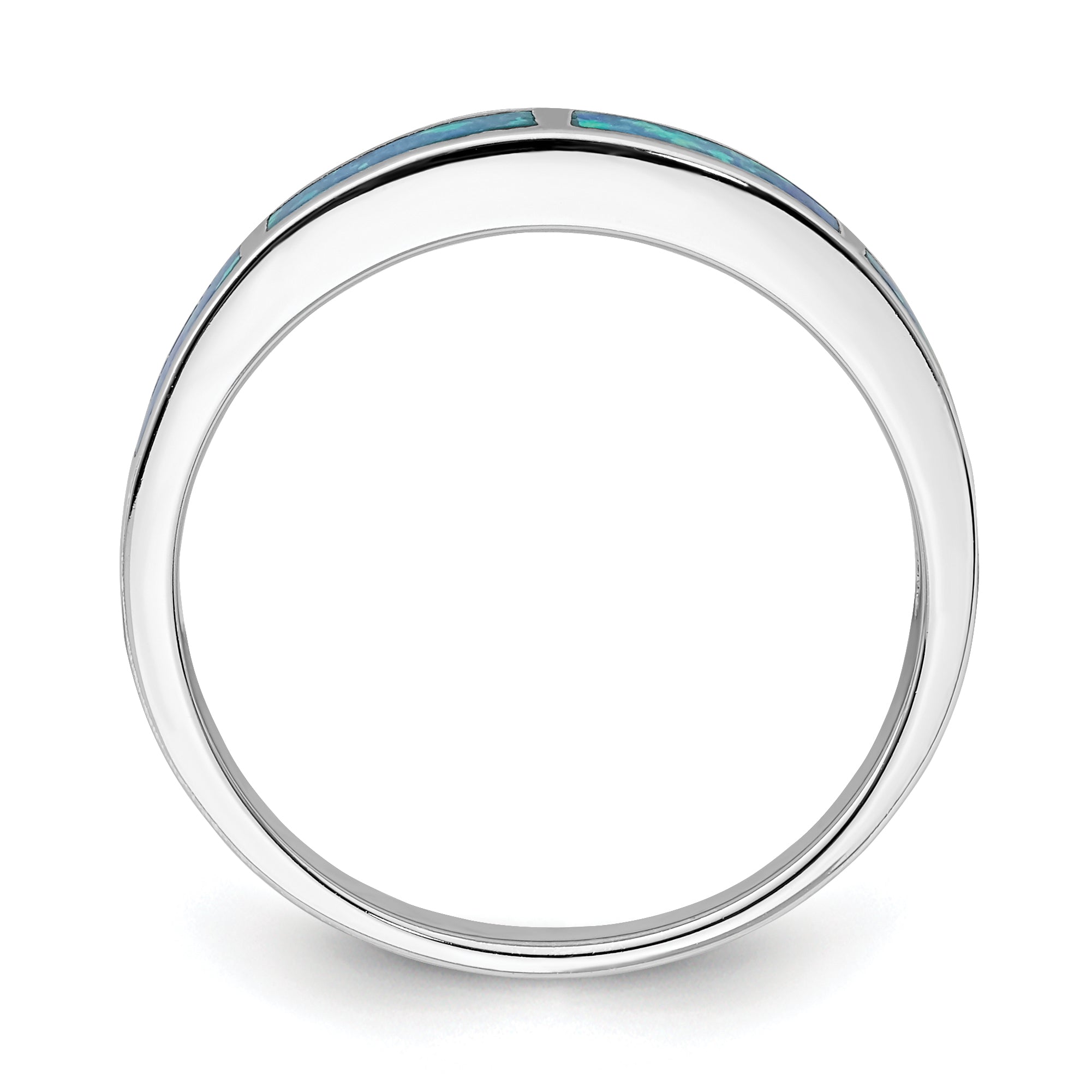 Sterling Silver Rhodium-Plated Lab Created Blue Opal Inlay Band Secondary image