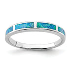 Sterling Silver Rhodium-Plated Lab Created Blue Opal Inlay Band