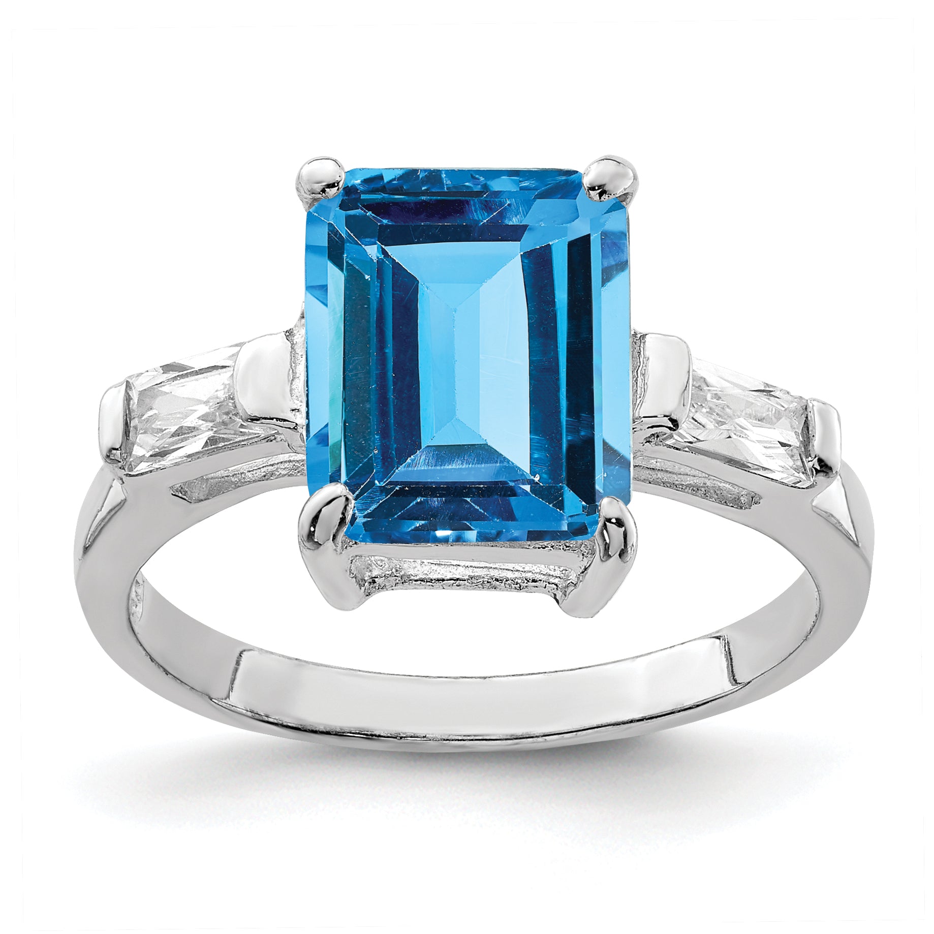Sterling Silver Rhodium Blue Topaz Ring Main image