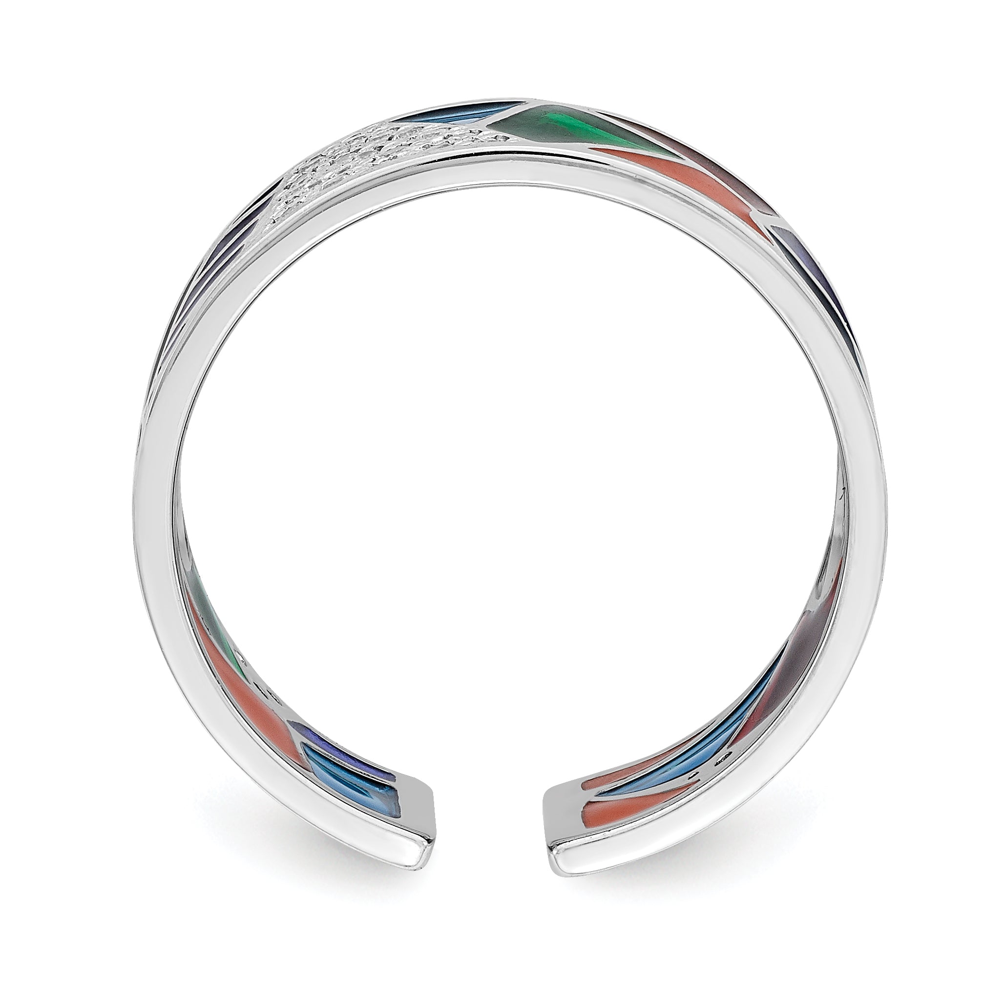 Sterling Silver Rhodium-plated Abstract Multi-color Enamel & CZ Cuff Ring Secondary image