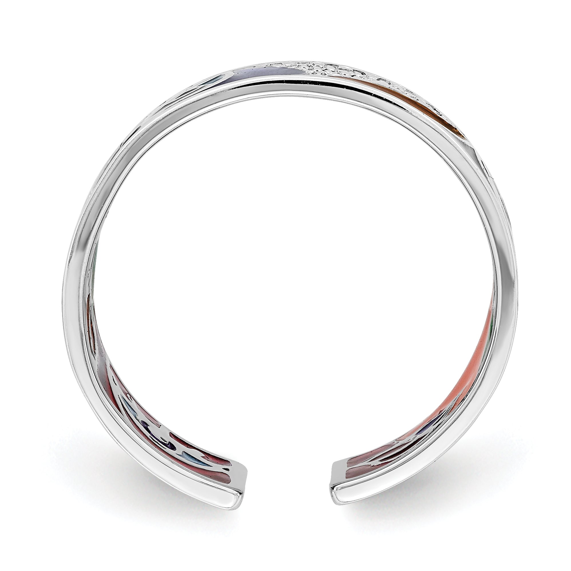 Sterling Silver Rhodium-Plated Abstract Multi-color Enamel & Cubic Zirconi Cuff Ring Secondary image