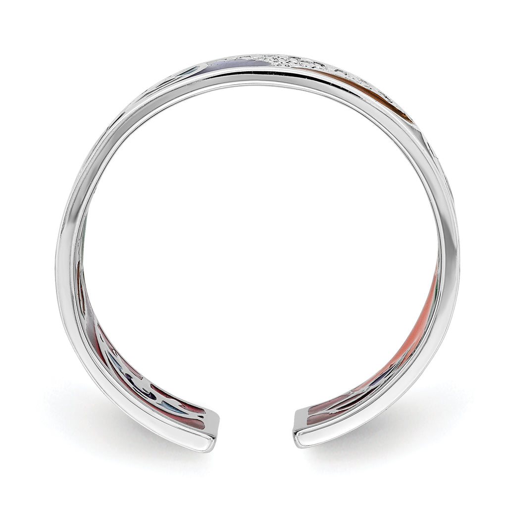 Sterling Silver Rhodium-Plated Abstract Multi-color Enamel & Cubic Zirconi Cuff Ring