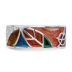 Sterling Silver Rhodium-Plated Abstract Multi-color Enamel & Cubic Zirconi Cuff Ring