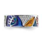 Sterling Silver Rhodium-Plated Abstract Multi-color Enamel & Cubic Zirconi Cuff Ring