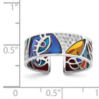 Sterling Silver Rhodium-Plated Abstract Multi-color Enamel & Cubic Zirconi Cuff Ring