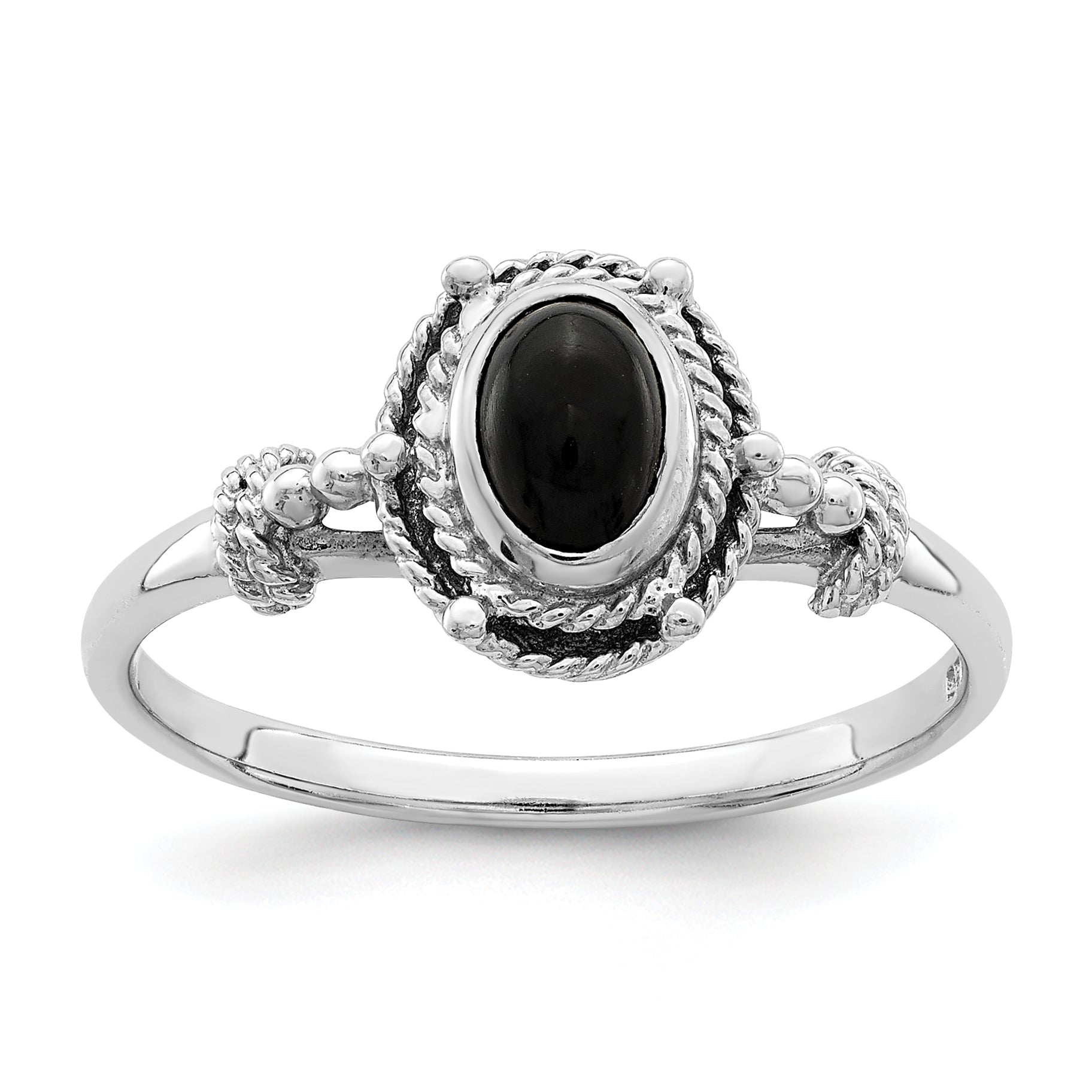 Sterling Silver Rhodium-plated with Black Oval Onyx Stone Ring Main image