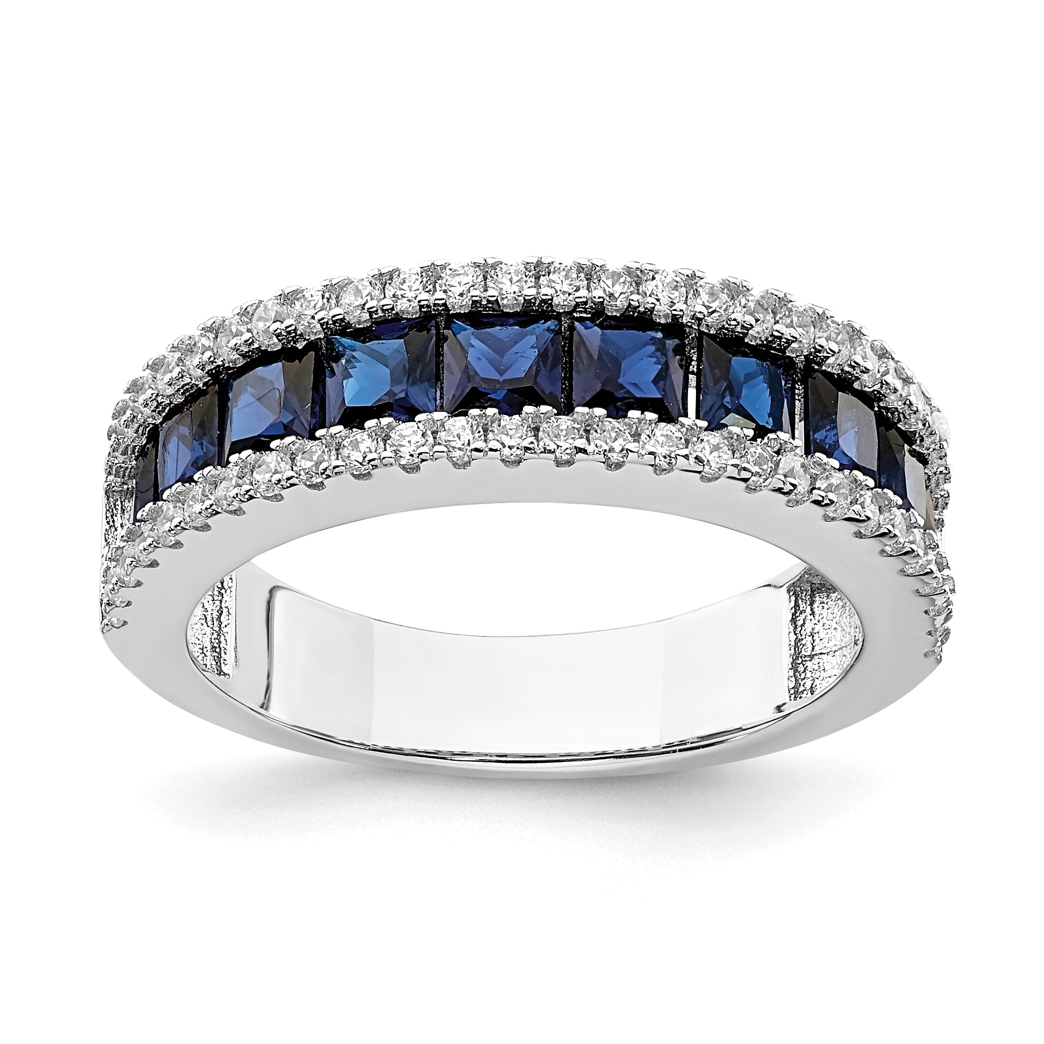 Sterling Silver Rhodium-plated Synthetic Blue Spinel & CZ Ring Main image
