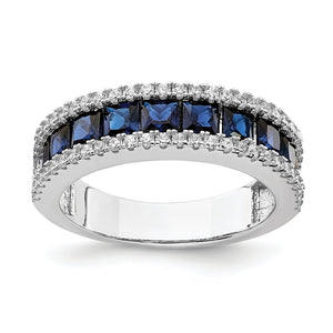 Sterling Silver Rhodium-plated Synthetic Blue Spinel & CZ Ring, Size 6–8 - Sophia Jewelers