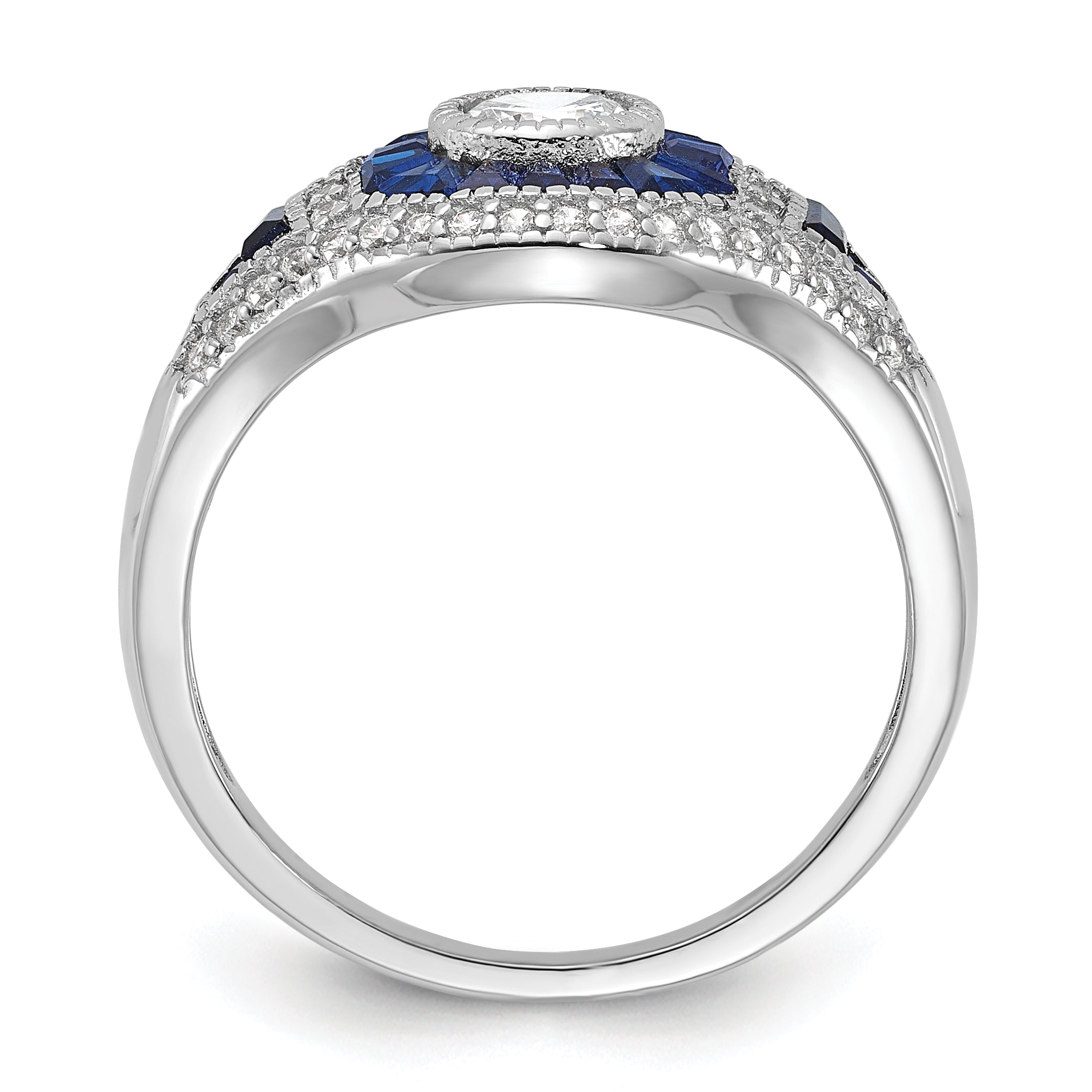 Sterling Silver Rhodium-plated Synthetic Blue Spinel & CZ Ring Secondary image
