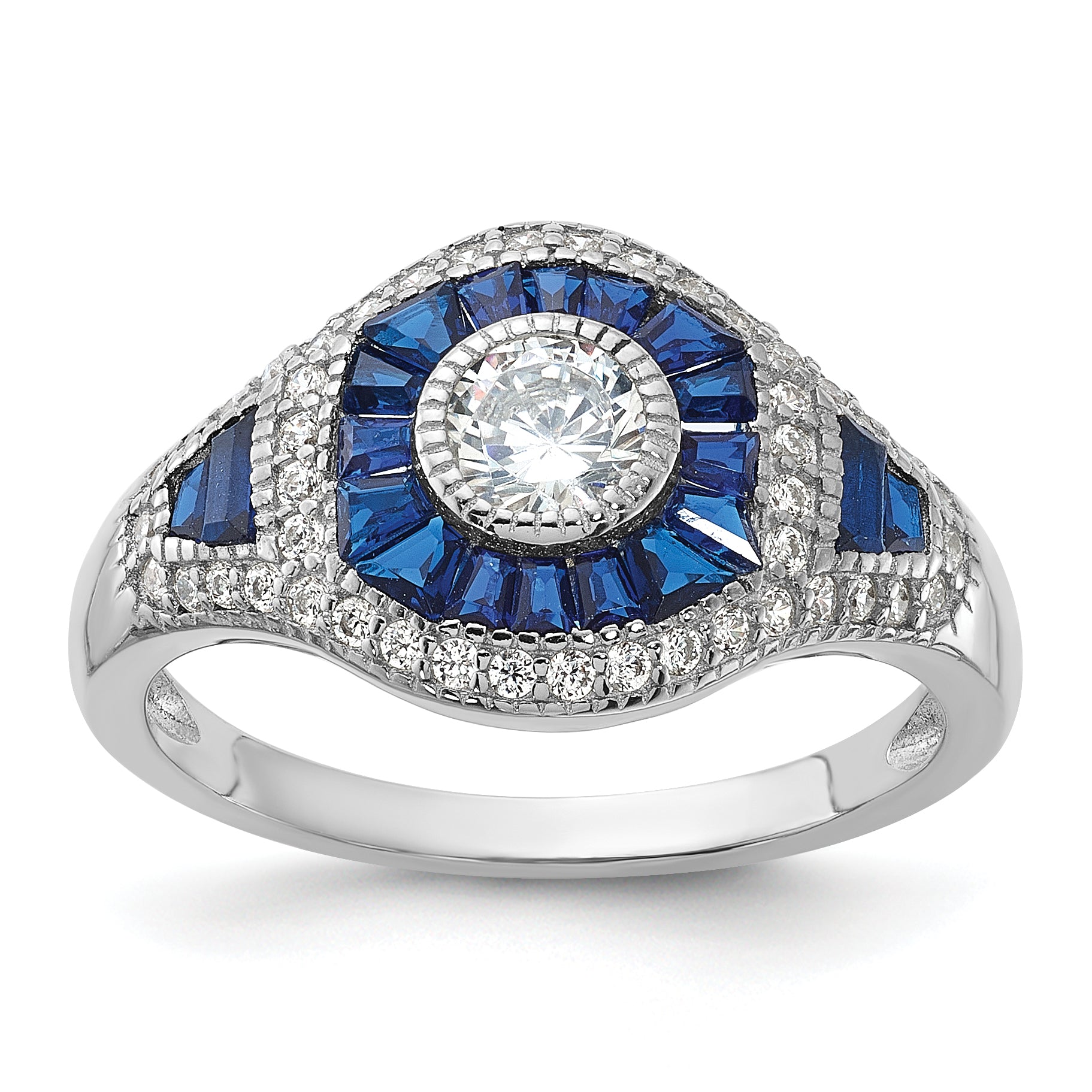 Sterling Silver Rhodium-plated Synthetic Blue Spinel & CZ Ring Main image