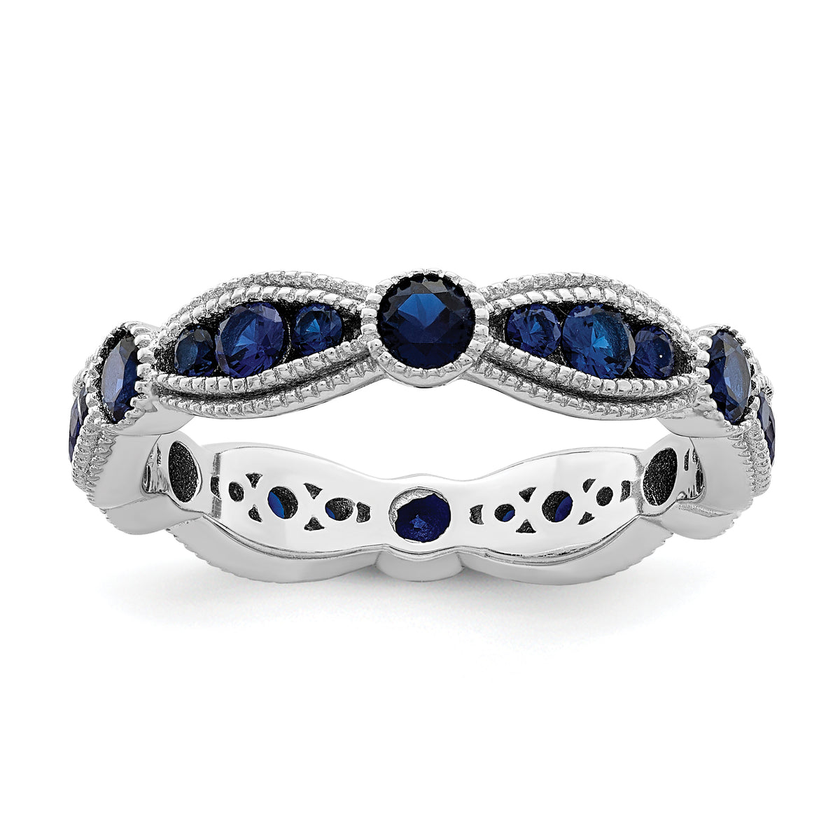 Sterling Silver Rhodium-plated Synthetic Blue Spinel Eternity Band