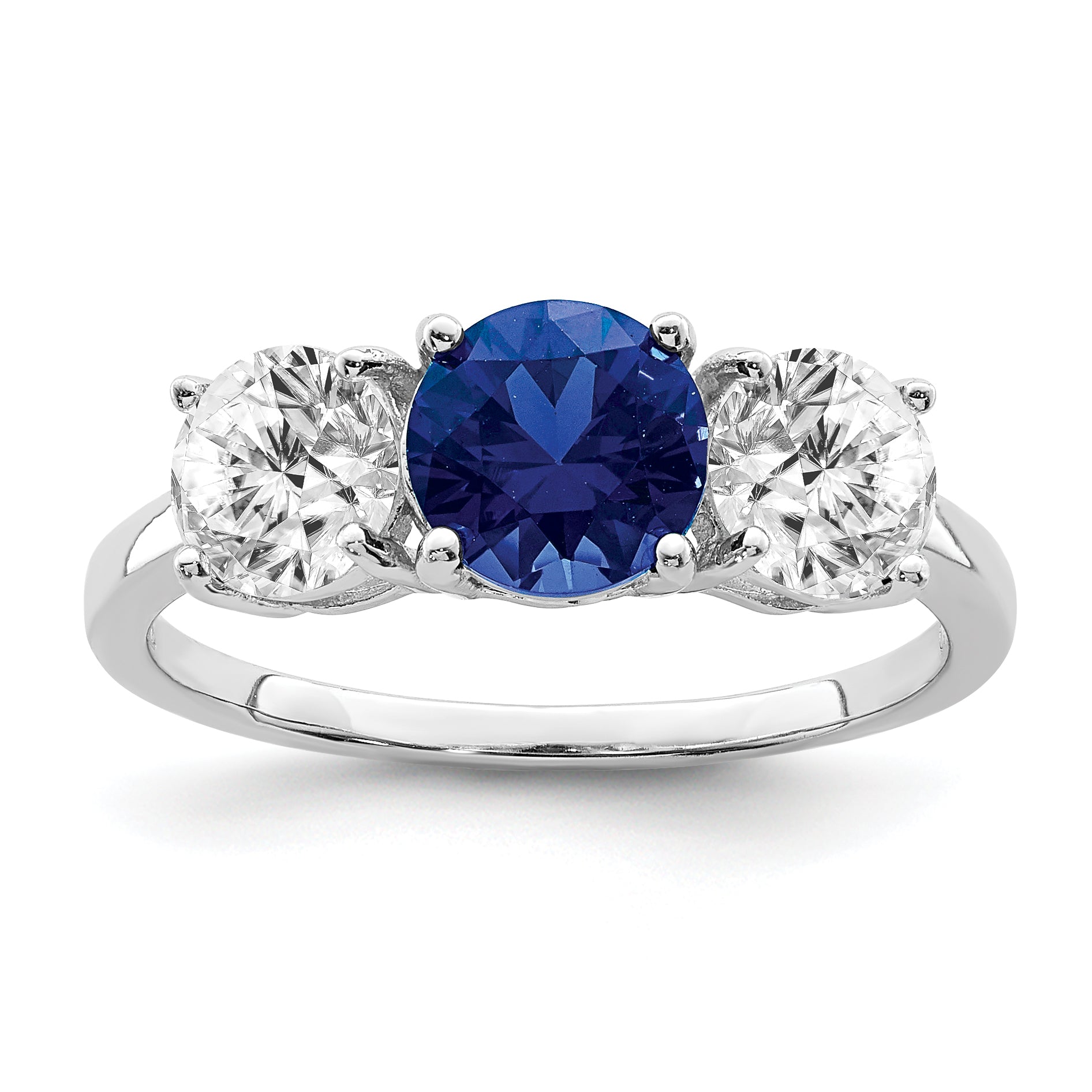 Sterling Silver Rhodium-plated Created Spinel & CZ 3 Stone Ring Main image