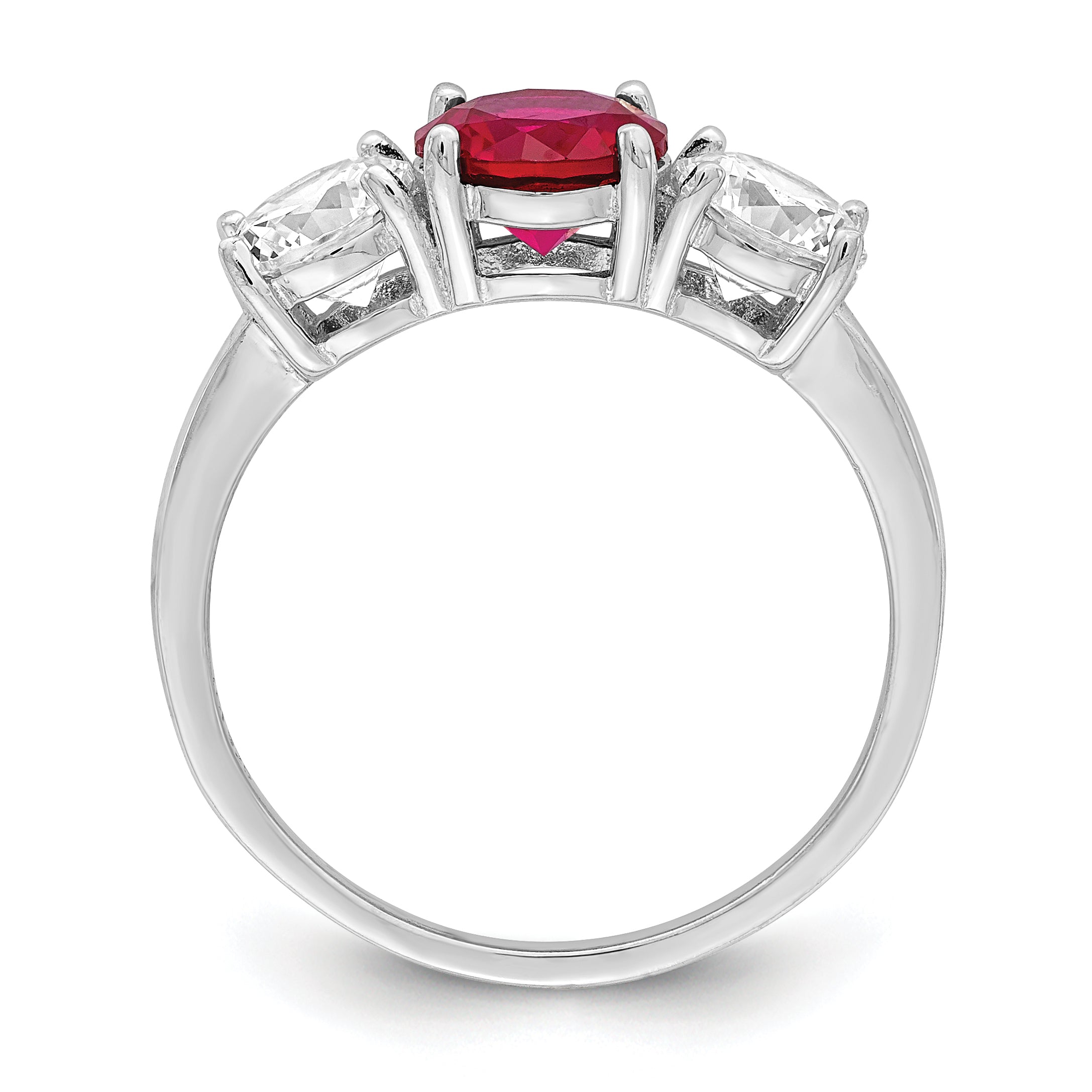 Sterling Silver Rhodium-plated Created Corundum & CZ 3 Stone Ring