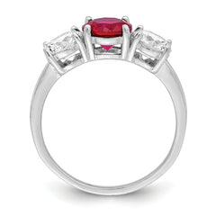 Sterling Silver Rhodium-plated Created Corundum & CZ 3 Stone Ring